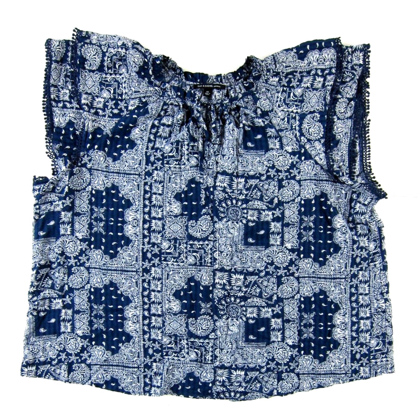 Vintage NWT Zac & Rachel Blue White Floral Paisley Cap Sleeve Tunic Peasant Blouse 3X Size XXL / US 16-18 / IT 52-54 - 2 Thumbnail