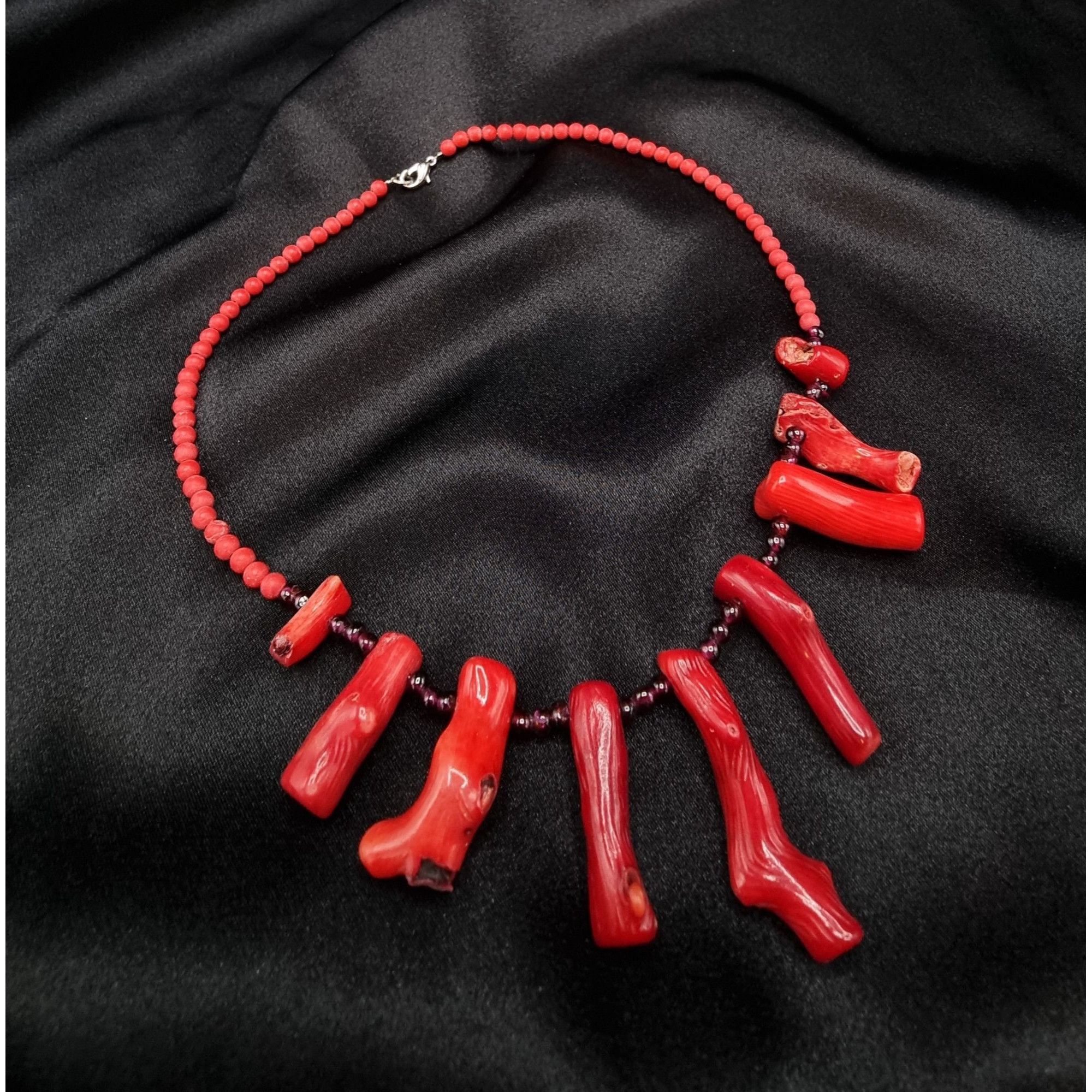 Vintage Vintage Genuine Red Coral & Garnet Beaded Necklace With Silv Size ONE SIZE - 2 Thumbnail