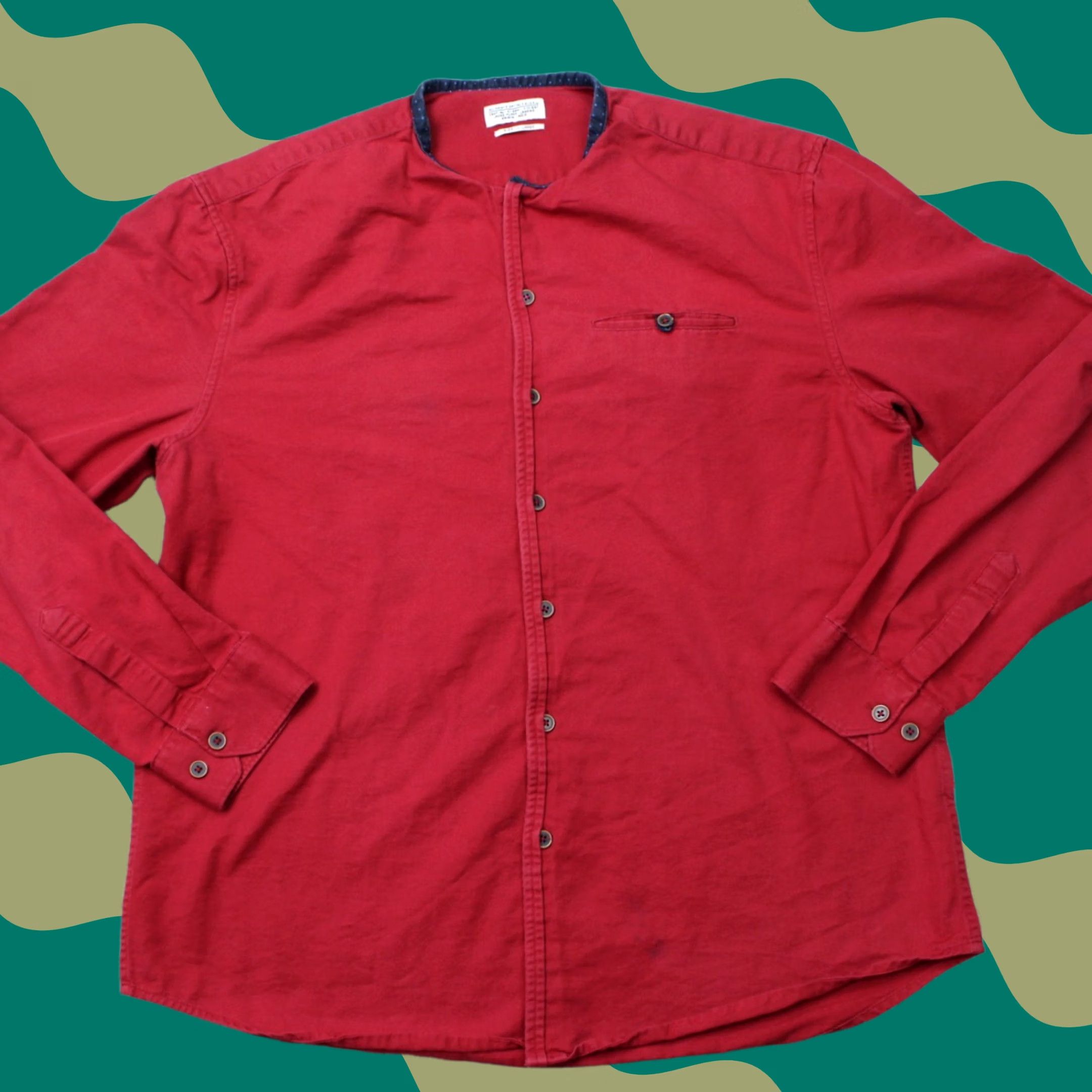 Allsaints All Saints Red Shirt Men XL Long Sleeve Button Spital Fields Pocket Collar Size US XL / EU 56 / 4 - 1 Thumbnail