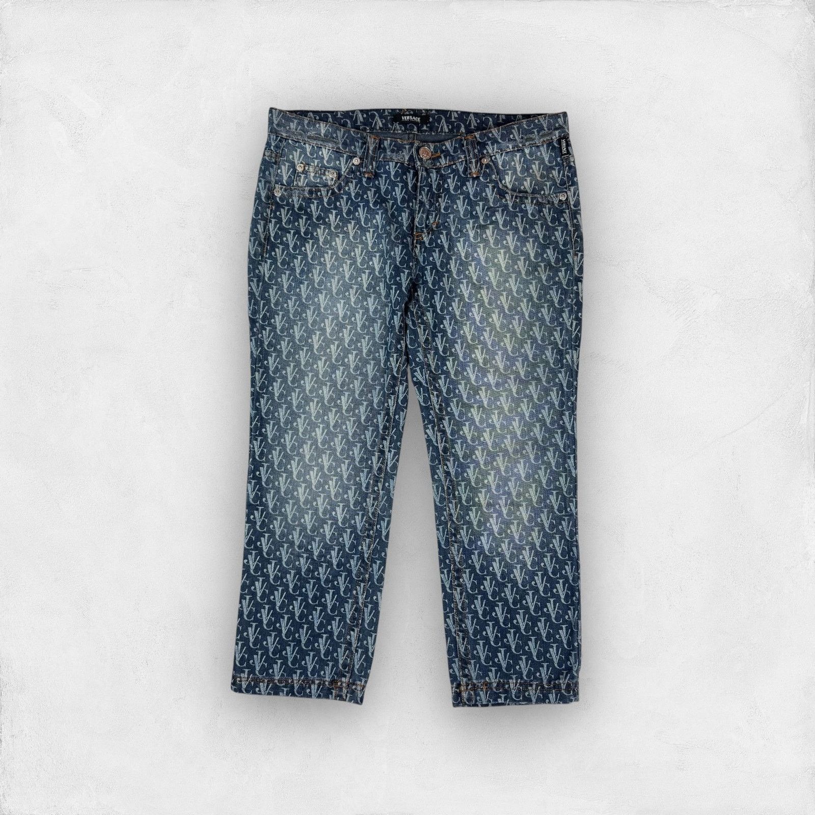 Versace Versace Jeans Couture Women's Blue Logo Monogram Capri Jeans Size 32" / US 10 / IT 46 - 1 Thumbnail
