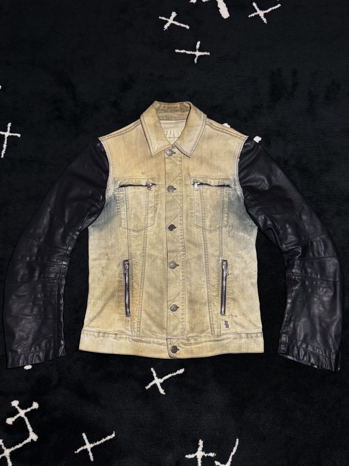 BALMAIN JACKET SS12 DECARNIN ERA LEATHER SLEEVE DENIM
