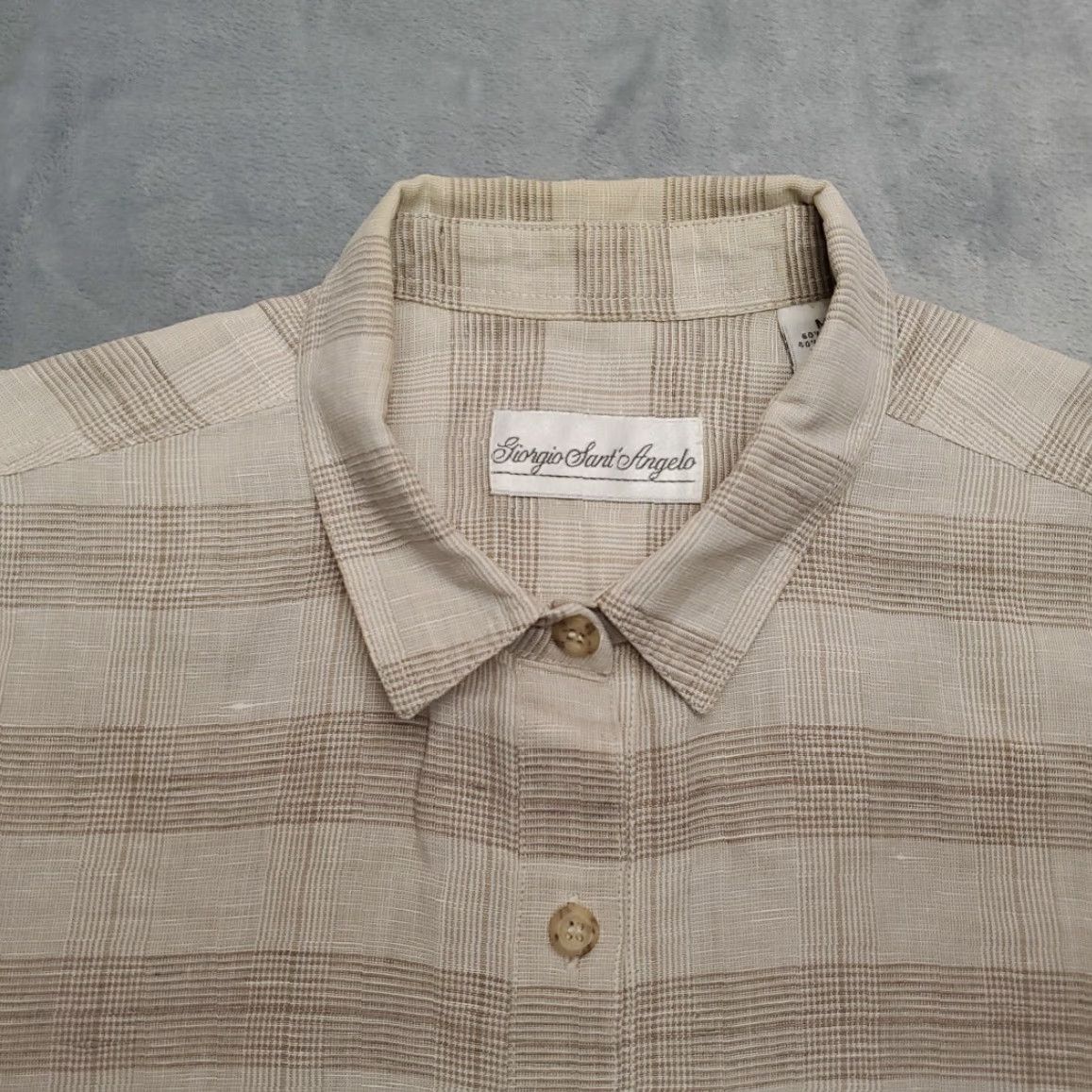 Vintage VINTAGE Georgio Saint Angelo Shirt Womens M Beige 60% Linen Blend Short Sleeve Button-Up Collared Vintage Style/Classic Outdoor 90s? Size M / US 6-8 / IT 42-44 - 3 Thumbnail