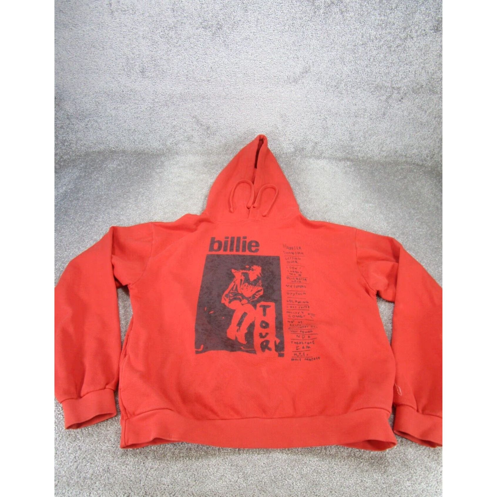 Billie Eilish Official Tour Merchandise Orange Hooded Sweatshirt for Men in Small Size