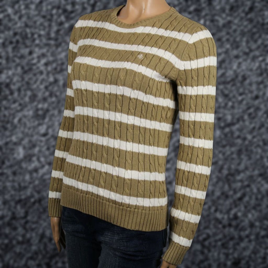 Ralph Lauren Ralph Lauren Tan Cable Knit Crewneck Sweater Cream LRL NWT Womens XL Tan Cream Striped 100% Cotton Embroidered Logo LRL NWT Women’s Crewneck Sweater Size XL / US 12-14 / IT 48-50 - 1 Thumbnail