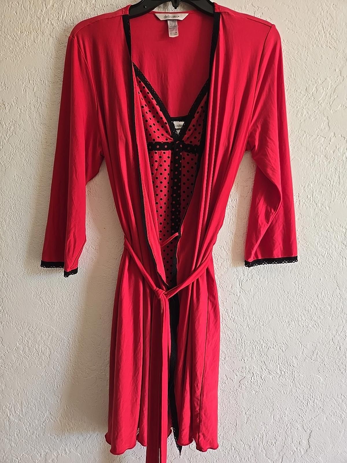 Other Vtg Delicates Sexy Red Nightgown, Lace Trim Robe Sz M Medium Size ONE SIZE - 4 Thumbnail