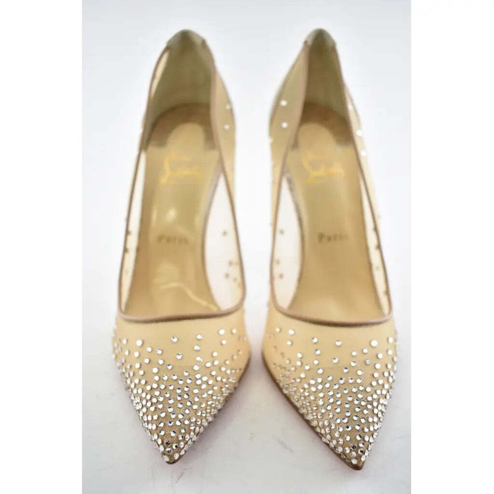 Christian Louboutin Follies Strass 100 Silver Liege Mesh Crystal Heel Pump 42 Size US 12 / IT 42 - 6 Thumbnail