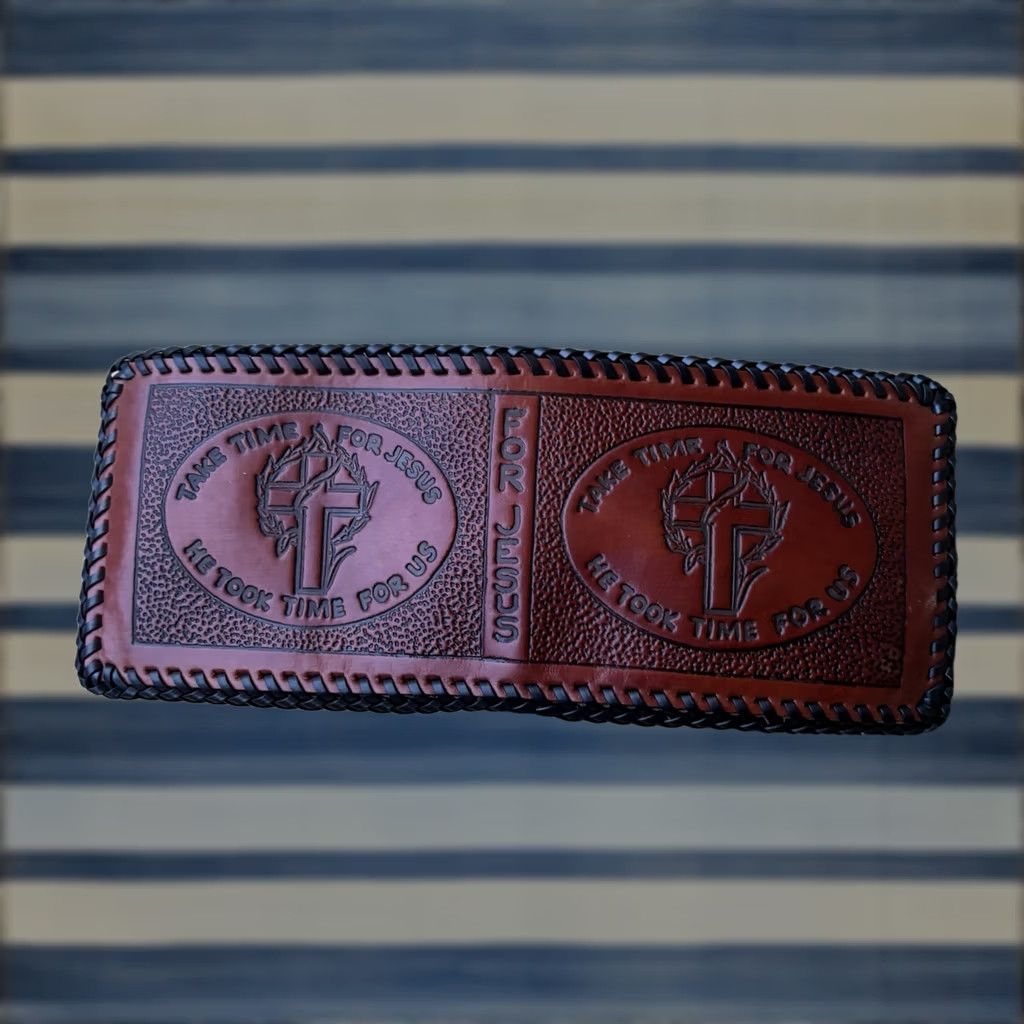 Vintage VINTAGE Leather Wallet Bi Fold Whipstitch Hand Tooled JESUS Church Religious Wallet Male Brown Leather Bi Fold Mens Size ONE SIZE - 1 Thumbnail