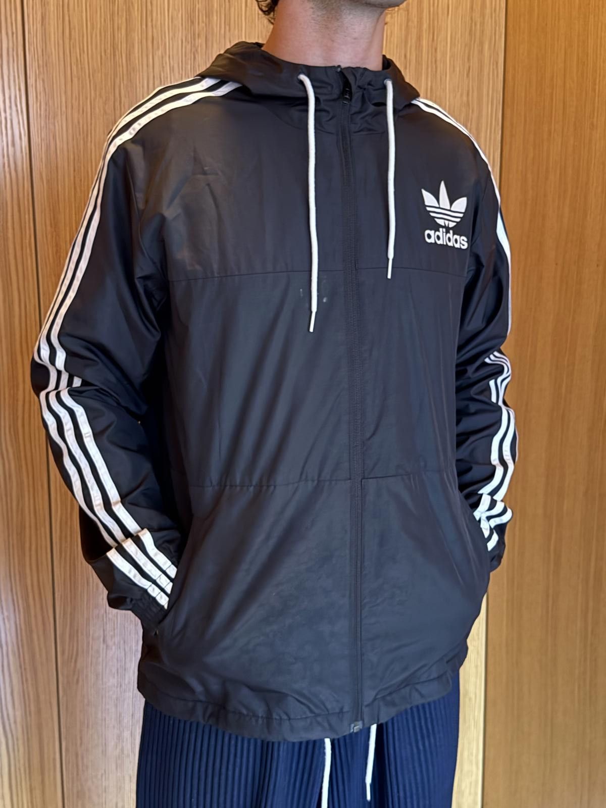Adidas Adidas Men's Black Windbreaker Jacket with Hood Size US M / EU 48-50 / 2 - 2 Thumbnail
