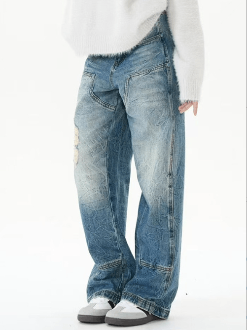 Japanese Brand × Jean Washed distressed casual straight-leg men's ripped jeans Size US 32 / EU 48 - 3 Thumbnail