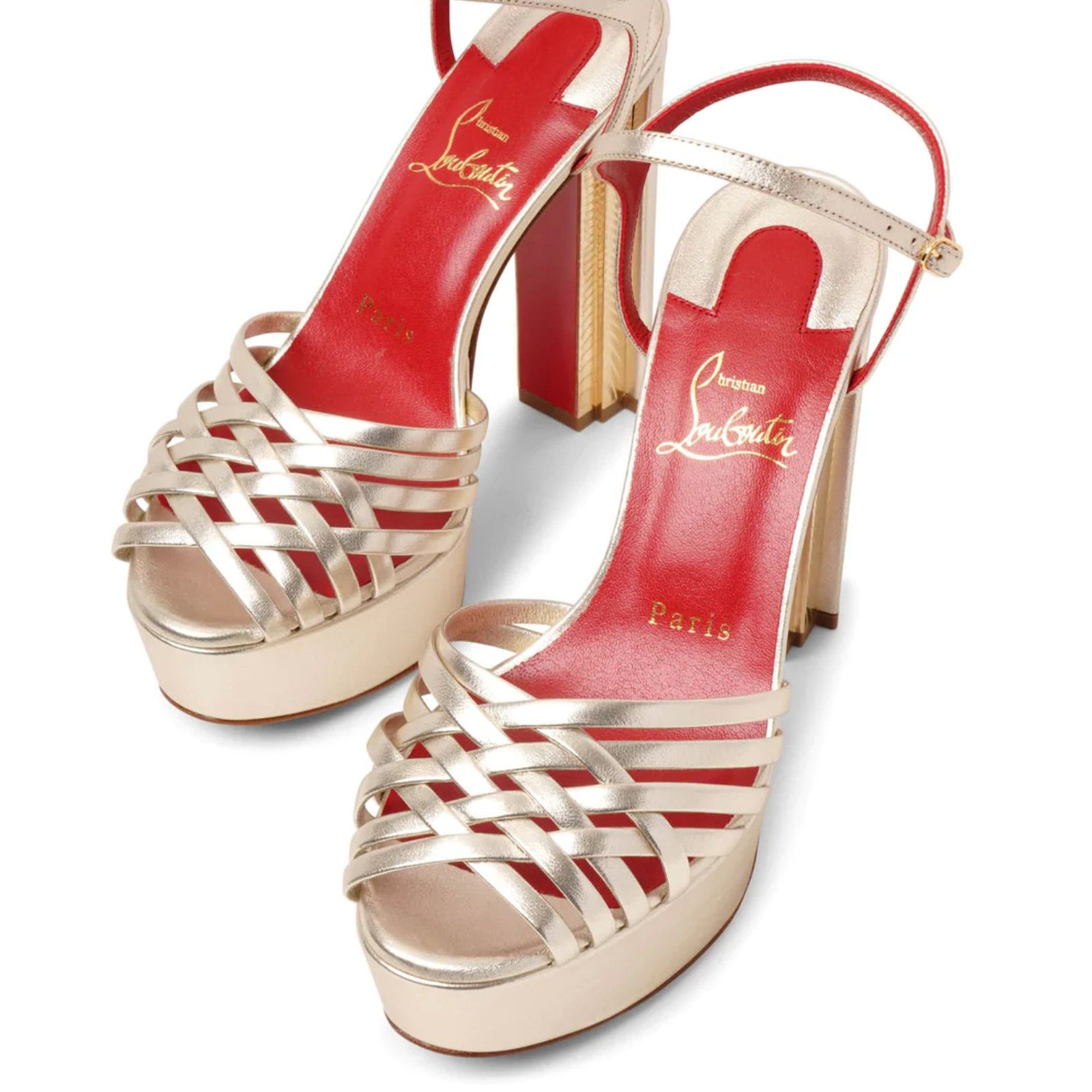 Christian Louboutin Coluna Girl 130 Gold Platform Block Heel Sandal Pump 40 Size US 10 / IT 40 - 5 Thumbnail