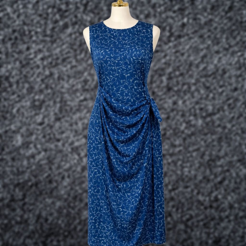 Vintage VINTAGE August Hale Wrap Dress 10 Blue Silk Floral Sleeveless Midi Casual Dress Size L / US 10 / IT 46 - 1 Thumbnail