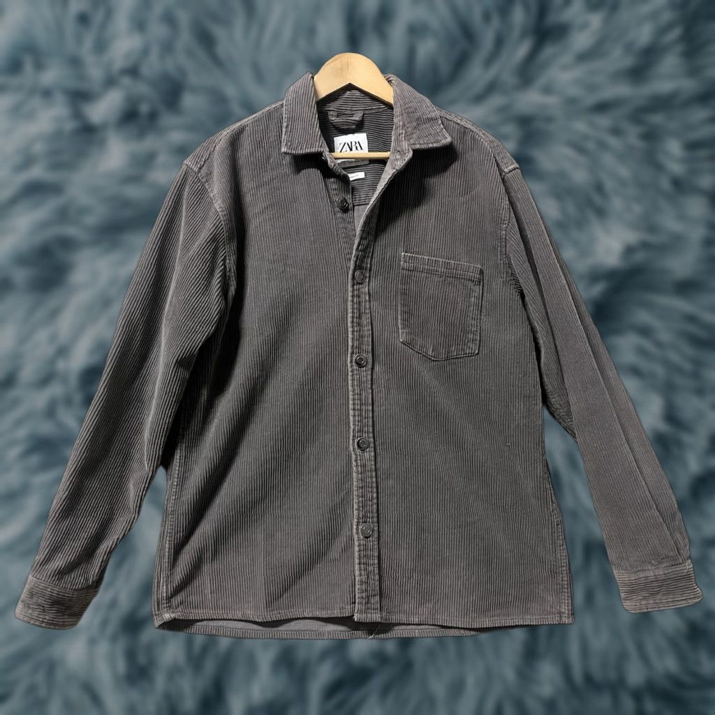 Zara Zara Blazer Women L Gray Corduroy Button Up Oversized Jacket Size L / US 10 / IT 46 - 1 Thumbnail