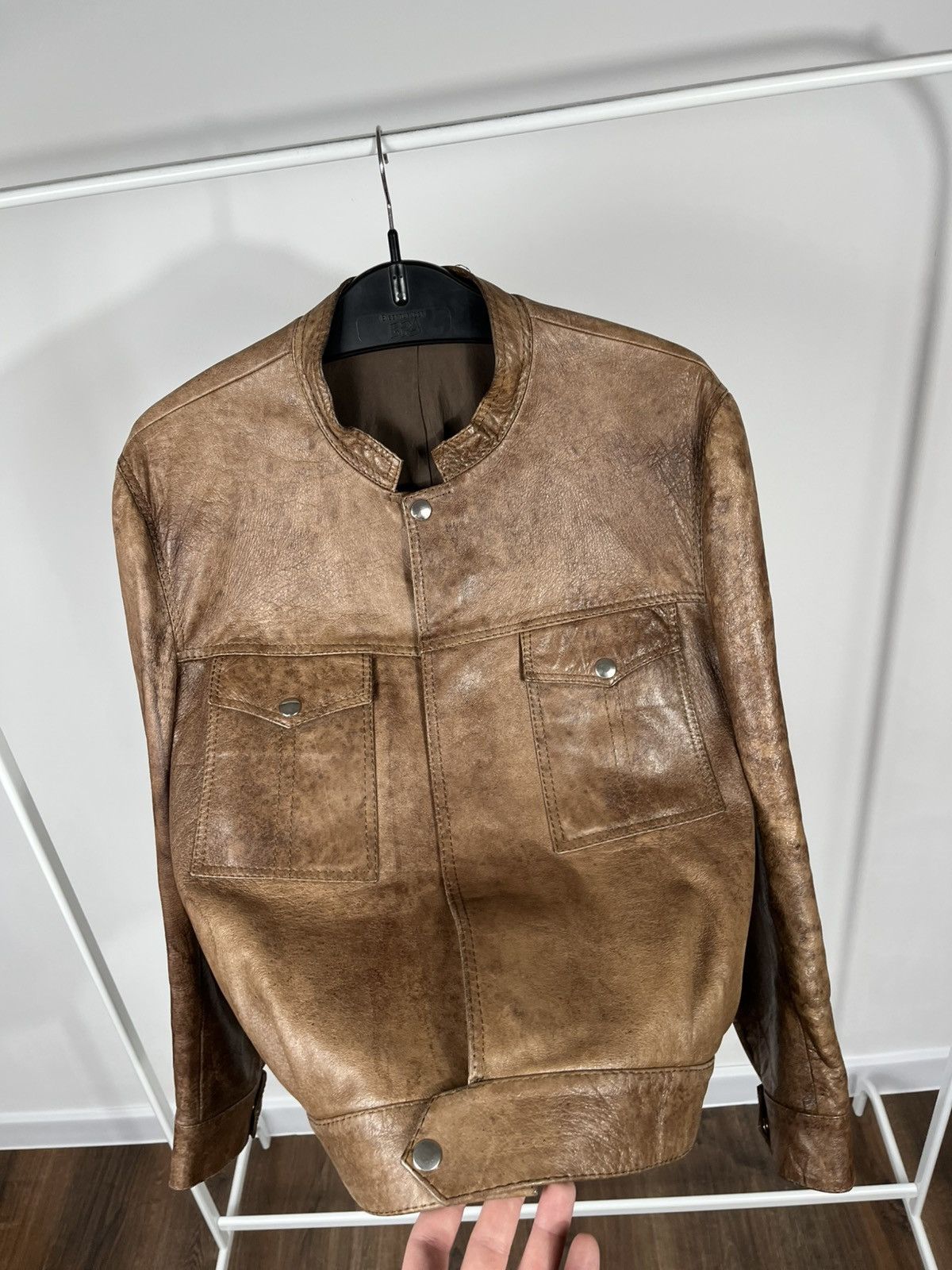 Leather Womens Distressed Leather Jacket Brown Vintage Biker Crop Size XL / US 12-14 / IT 48-50 - 7 Thumbnail