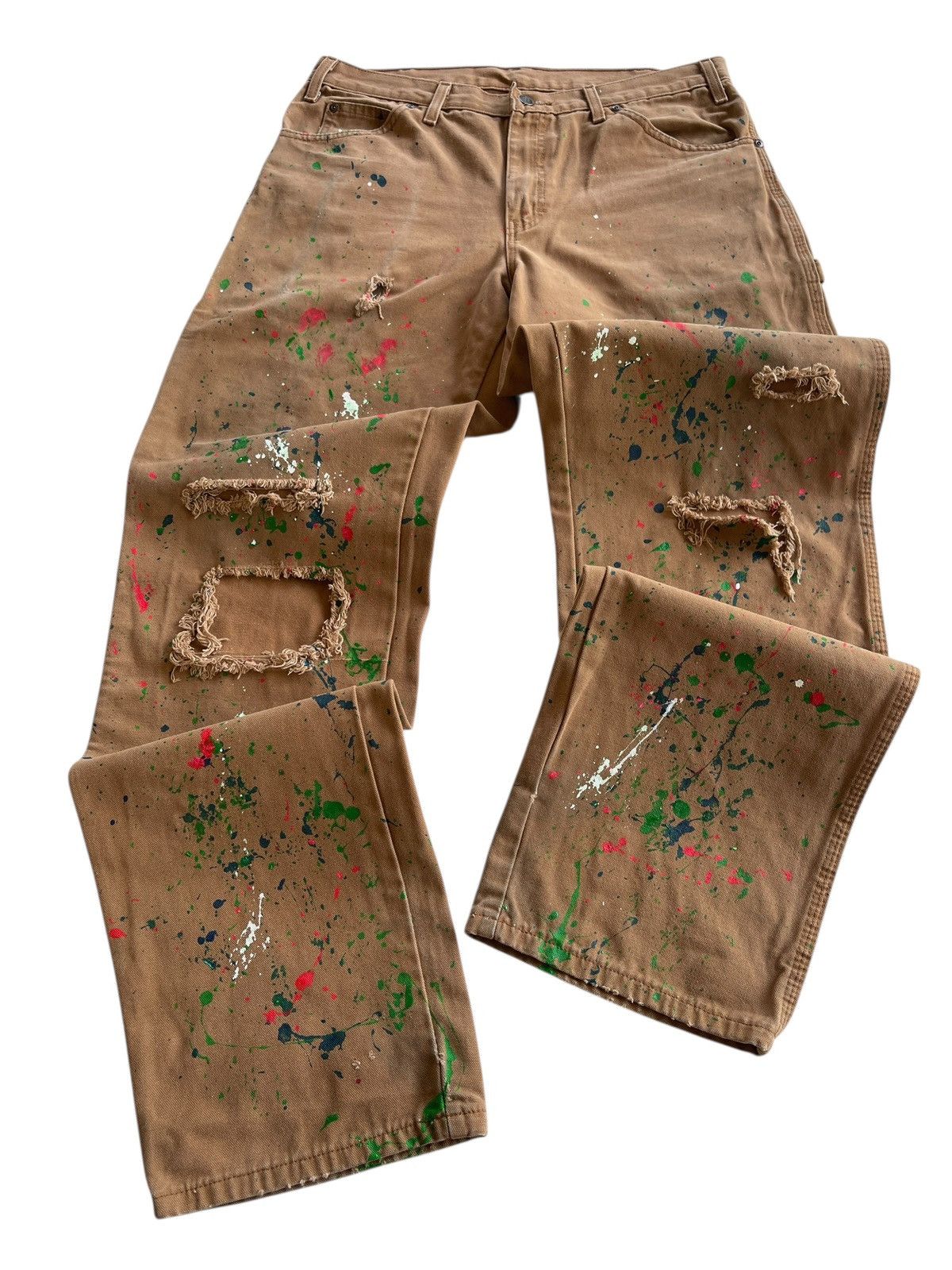 Vintage Dickies Paint Splatter Duck Fabric Distressed Carpenter Size US 33 - 3 Thumbnail