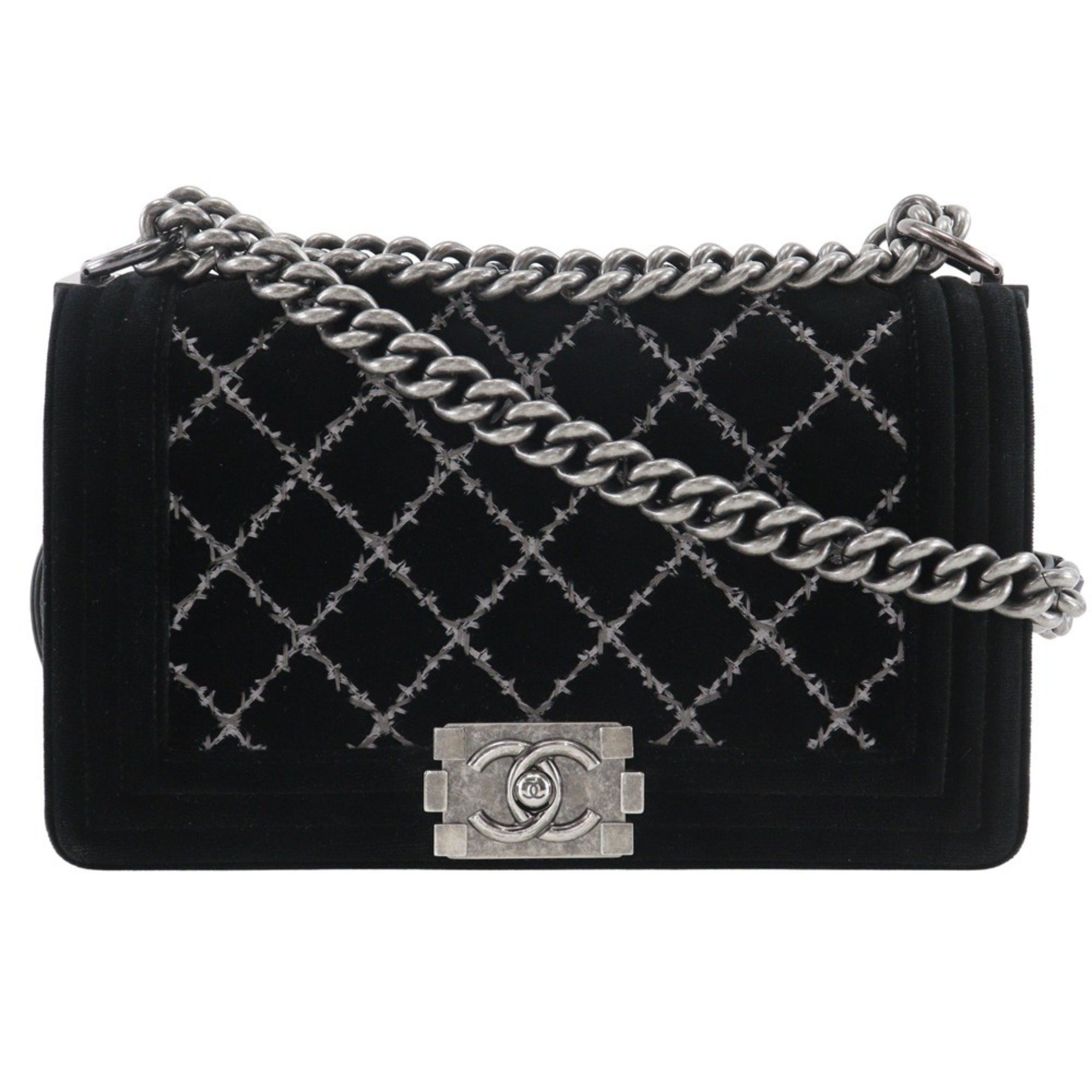 Chanel CHANEL Boy Chanel 25 Shoulder Bag Chain Matelasse Stitch Velour x Leather 2014 Black Flap Women's Size ONE SIZE - 1 Thumbnail