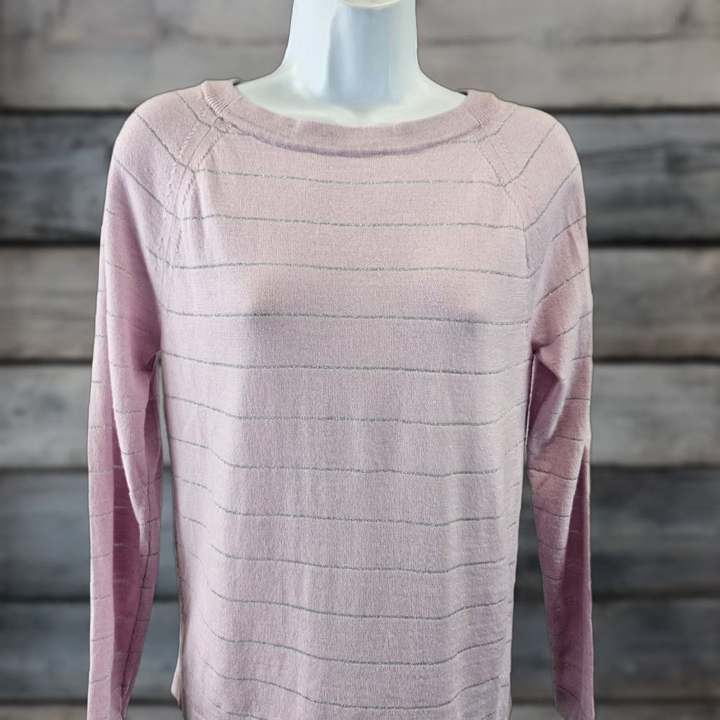 Banana Republic VINTAGE Banana Republic Womens Merino Wool Sweater Sz Medium Purple Silver Stripe Size M / US 6-8 / IT 42-44 - 1 Thumbnail