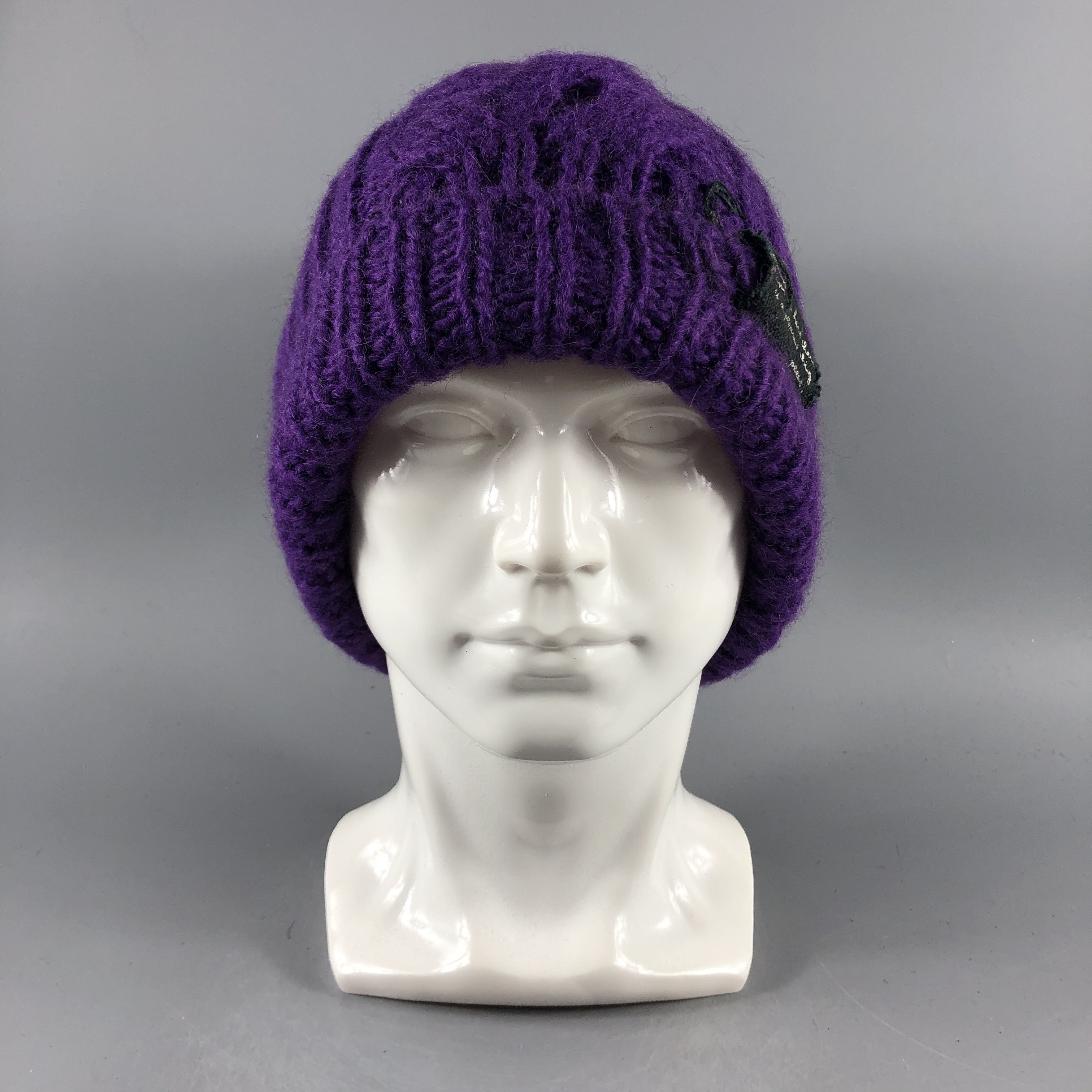 image of Vintage Testify Ribbed Knit Pompom Beanie Snow Hat Snow Cap -D777 in Purple, Men's