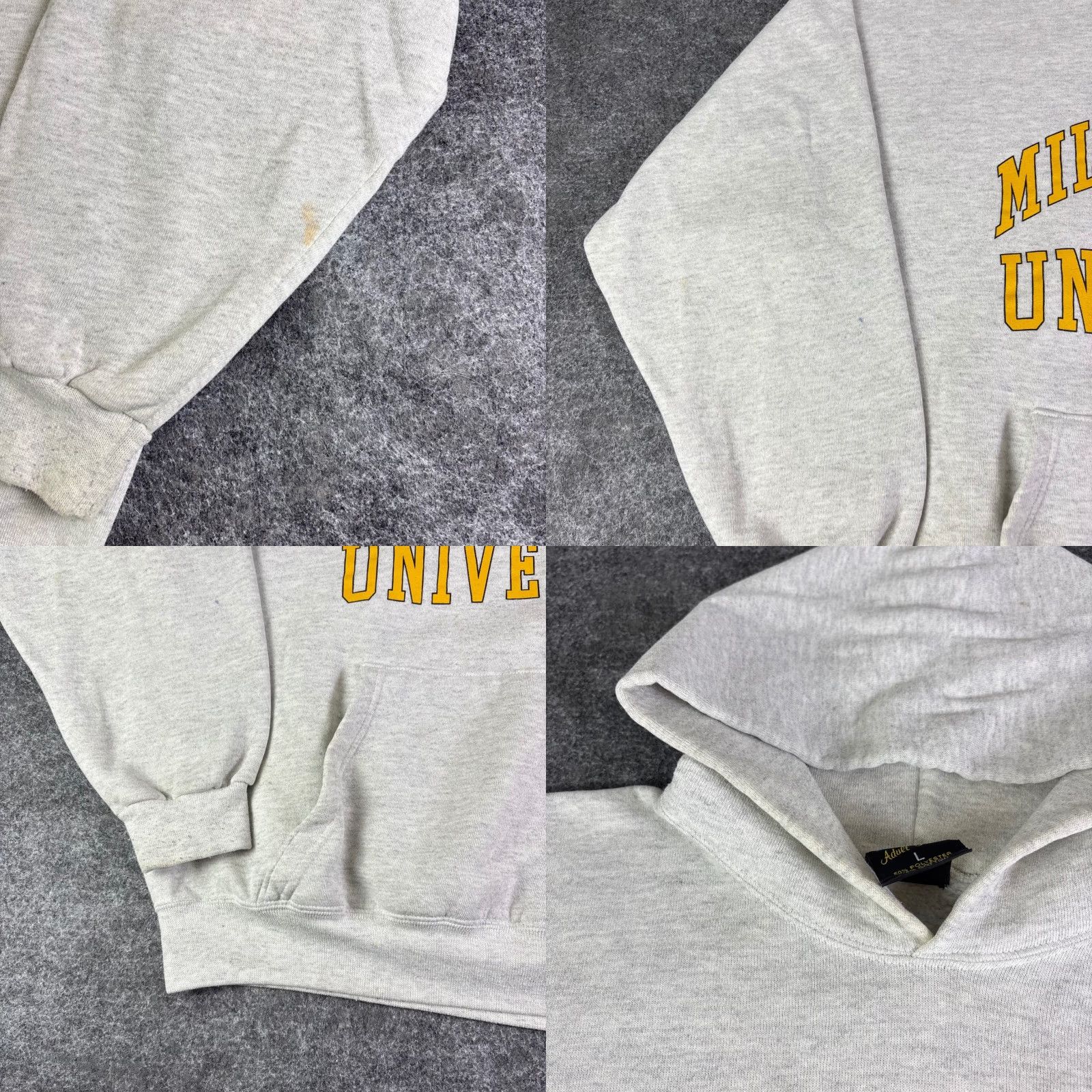 Soffe Soffe Hoodie Mens Large Grey Vintage Fleece Sweatshirt Millersville University Graphic Print Pullover Collared Pockets Logo Size US L / EU 52-54 / 3 - 8 Thumbnail