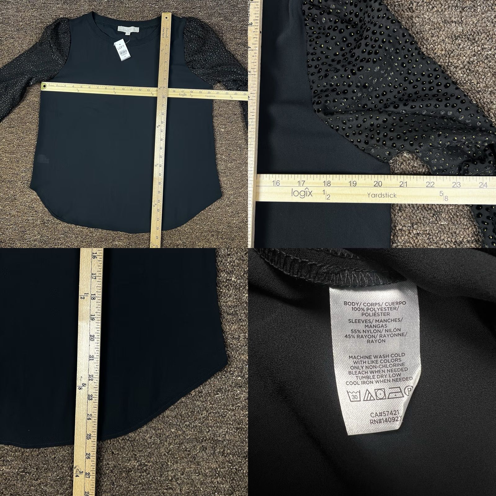 Loft LOFT Ann Taylor Stylish Business Casual Lightweight Blouse Shirt Medium Black Long Sleeve Boat Neck Balloon Sleeve Women Top Size M / US 6-8 / IT 42-44 - 8 Thumbnail