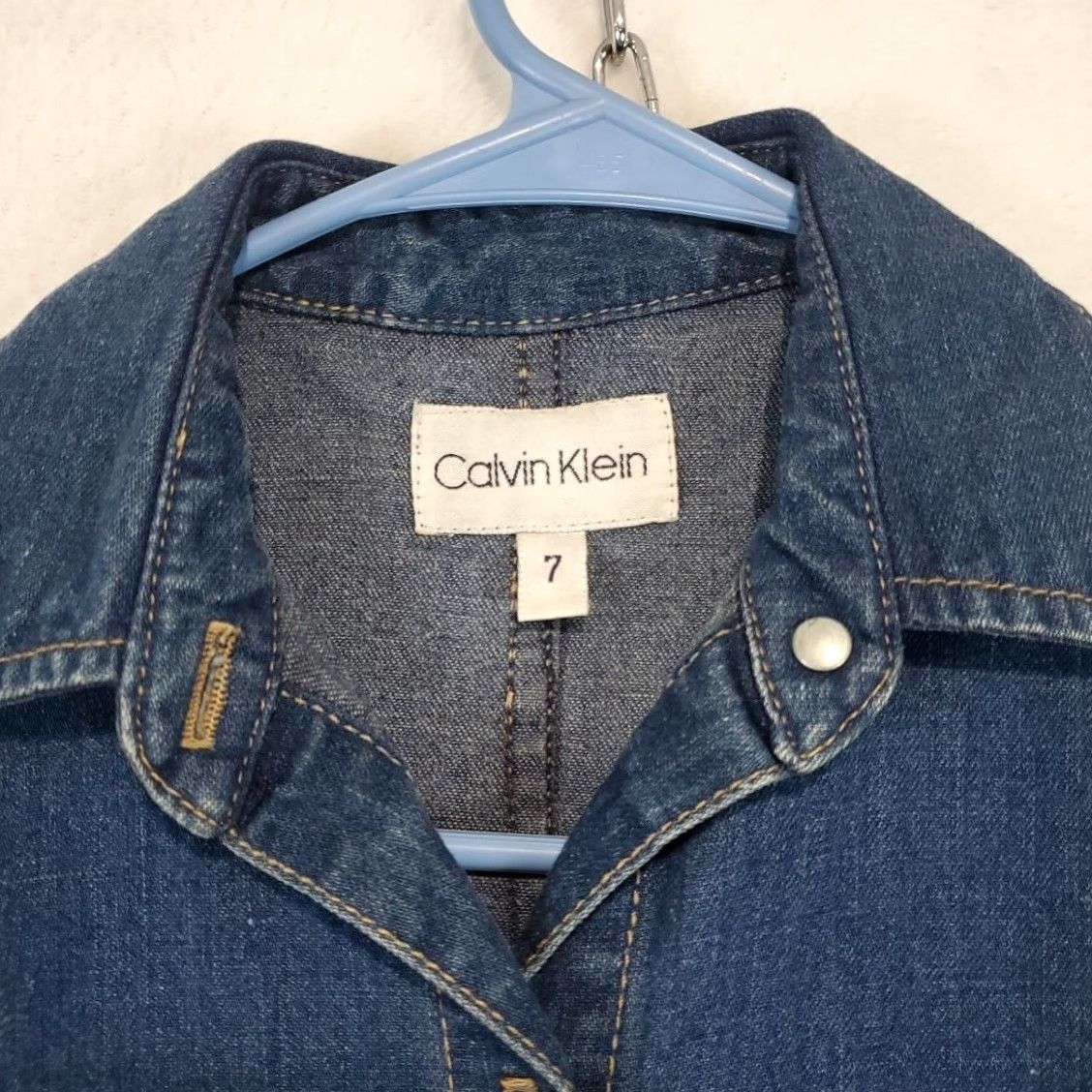 Calvin Klein VINTAGE Calvin Klein Denim Jumper Dress Long Sleeve Midi Blue 7 Women USA 80s Retro Shirt Dress with Pockets Size M / US 6-8 / IT 42-44 - 5 Thumbnail