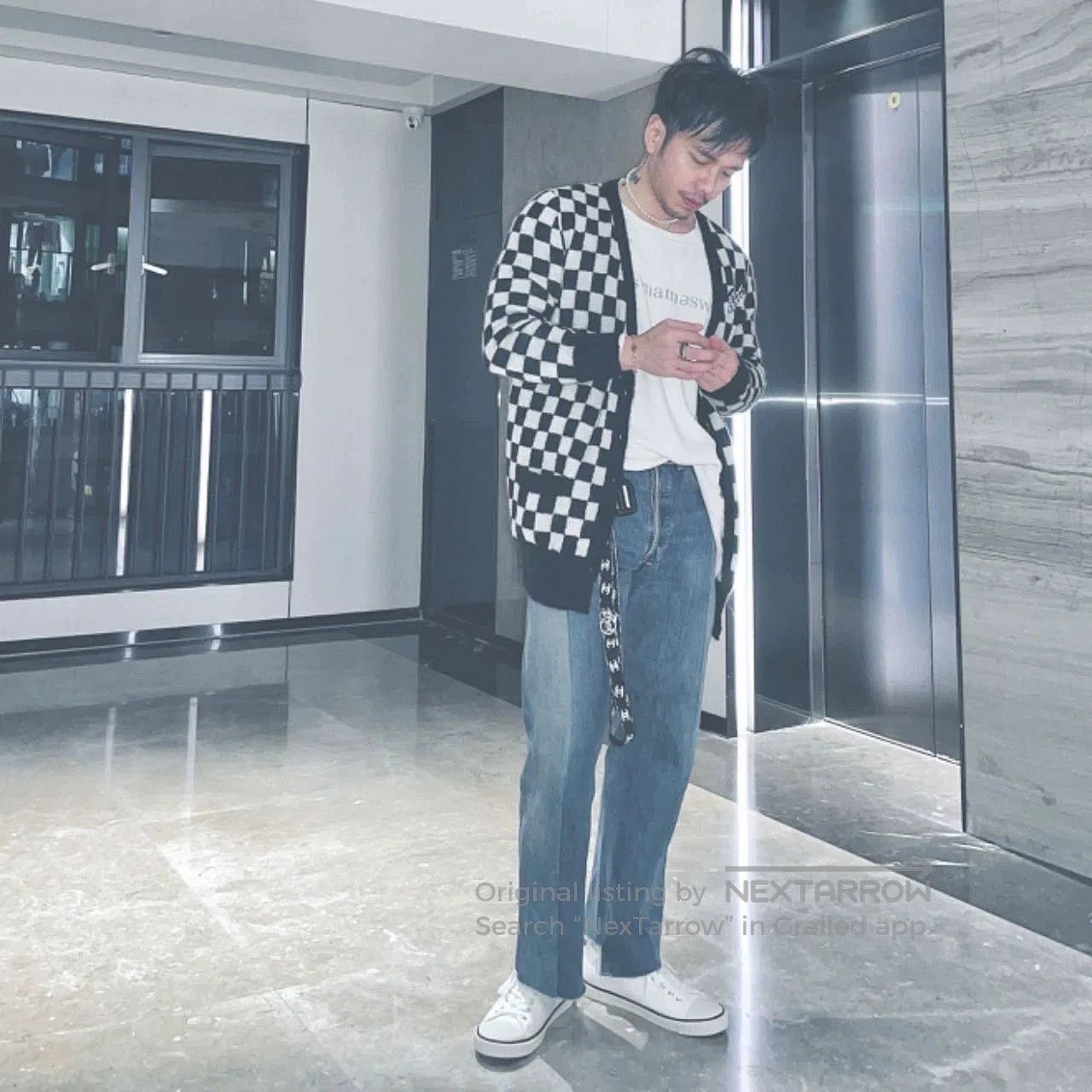 Saint Laurent Paris Checkered Open-Front Knit Cardigan. Size US M / EU 48-50 / 2 - 1 Thumbnail