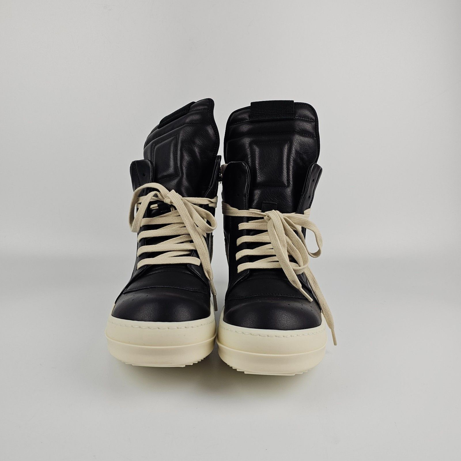 RICK OWENS Temple $1305 Geobasket Black/Milk Sneakers New 