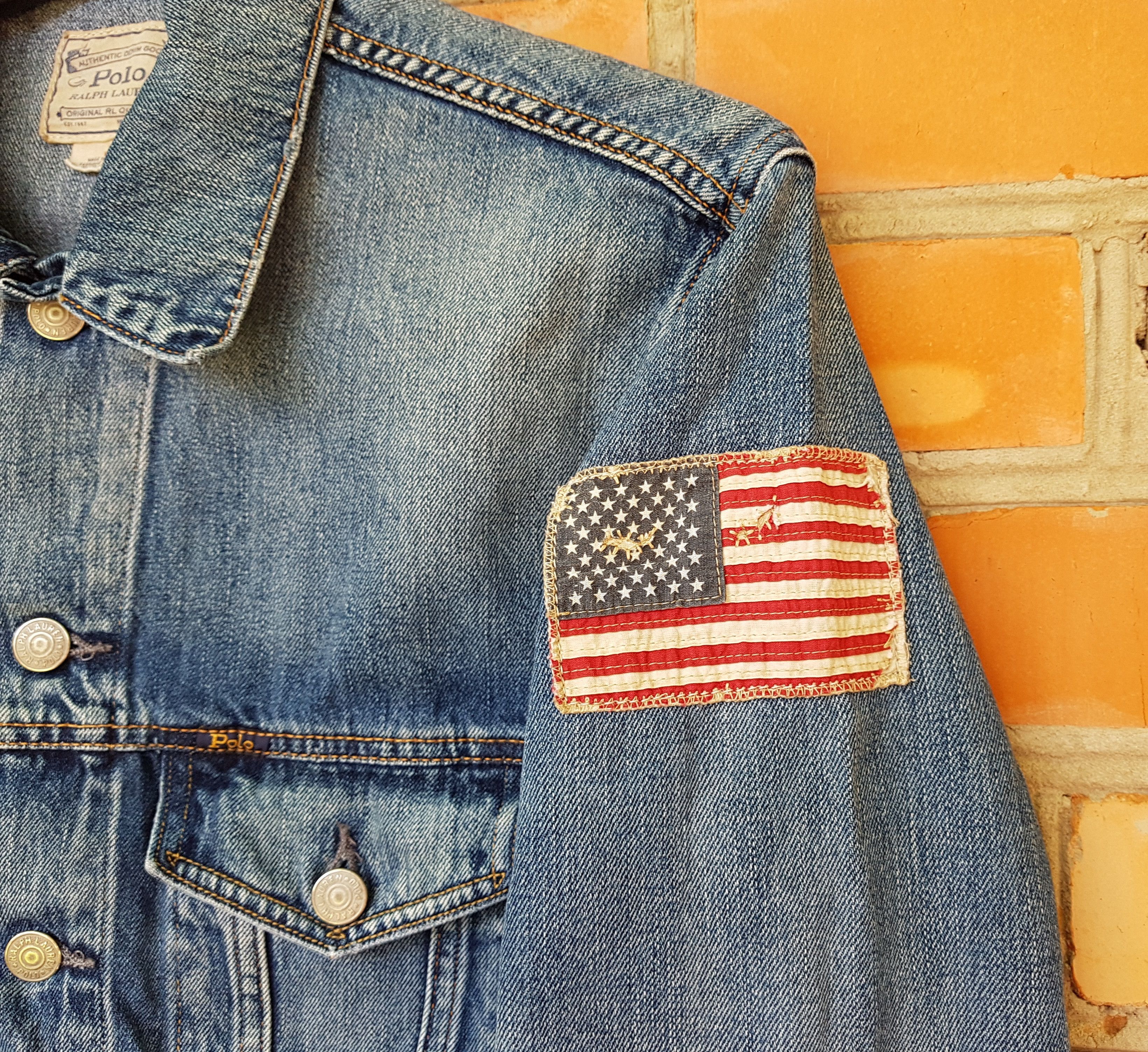 Polo Ralph Lauren Polo Ralph Lauren Distressed Denim Jacket USA Flag Size US M / EU 48-50 / 2 - 3 Thumbnail