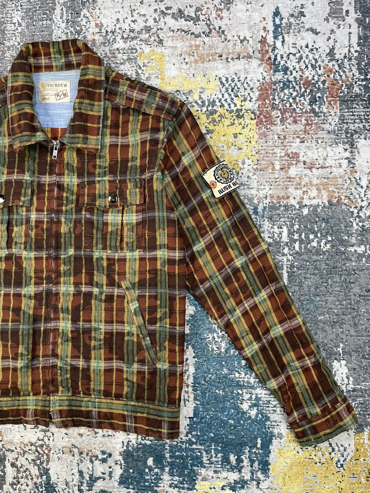 Japanese Brand Rush Hour Plaid Gold Thread Camo Print Shirt Jackets Size US M / EU 48-50 / 2 - 4 Thumbnail