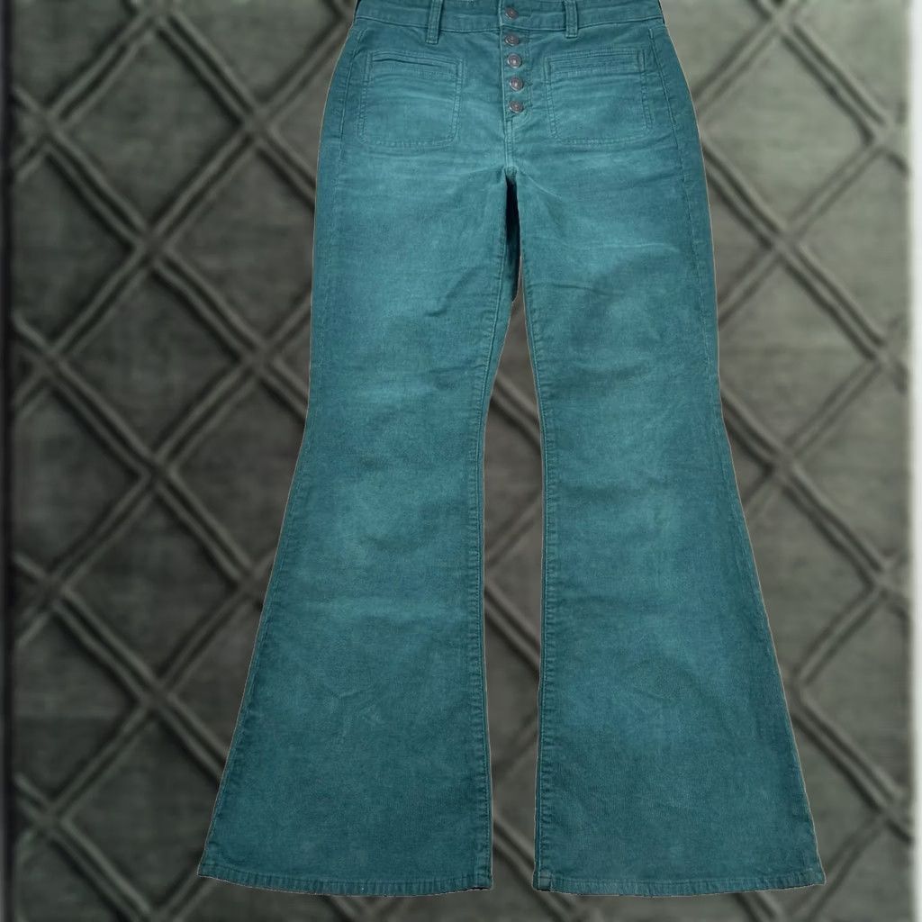 American Eagle Outfitters VINTAGE American Eagle Pants Womens 8 High Rise Flare Corduroy Green Bell Bottom Shirt/ Pants/ Chino? Size 30" / US 8 / IT 44 - 1 Thumbnail
