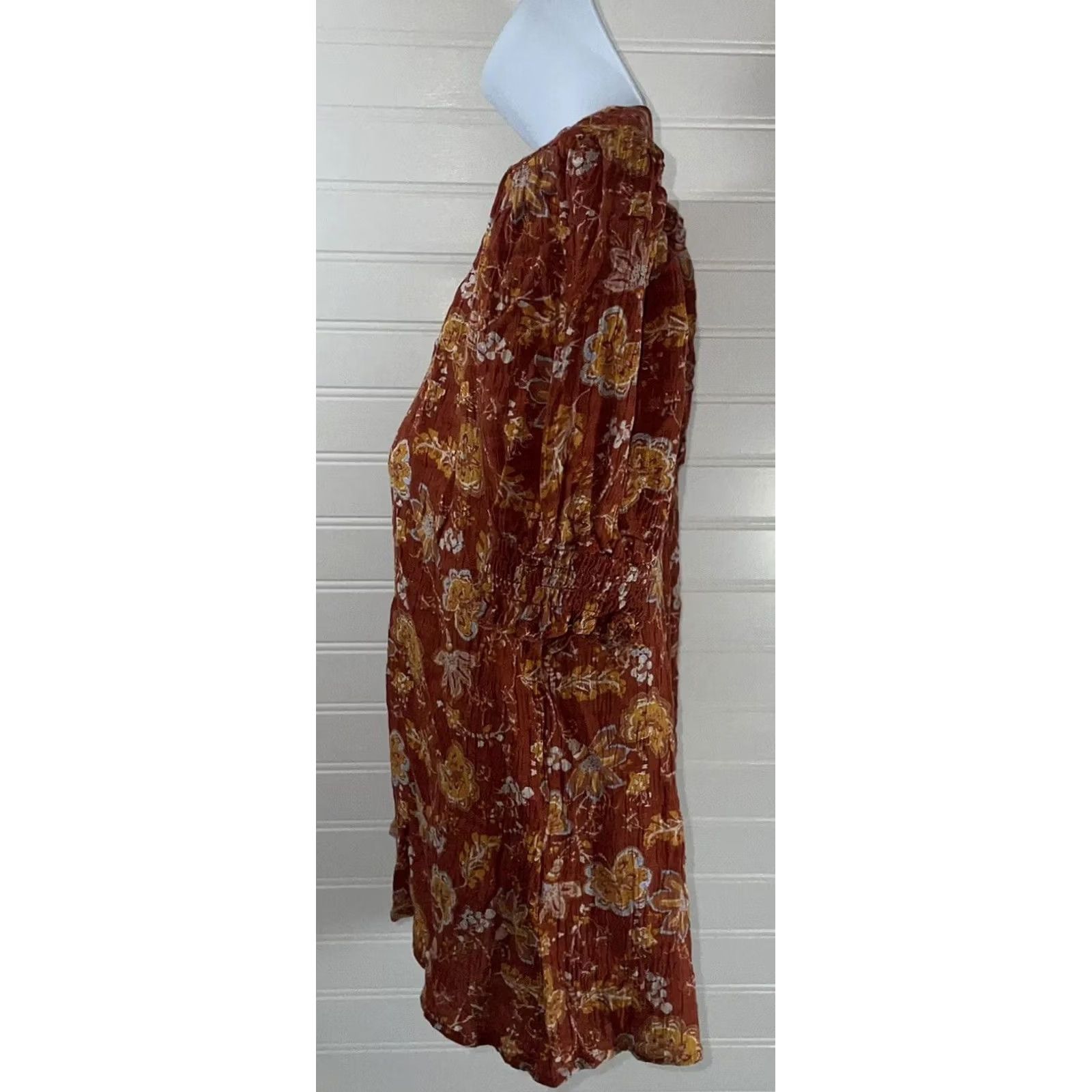 Rachel Zoe VINTAGE Rachel Zoe Women Blouse Top Shirt Floral Print Burnt Orange Medium Fold-Over Scoop Neck Lightweight Knit Pullover Casual Size M / US 6-8 / IT 42-44 - 3 Thumbnail