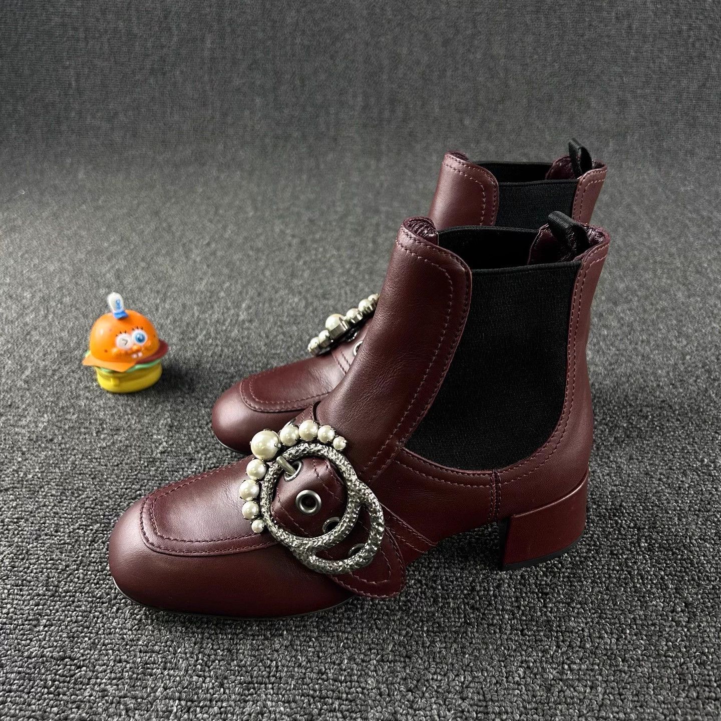 Miu Miu MIU MIU Burgundy Pearl Buckle Short Boots Size US 5 / IT 35 - 1 Thumbnail