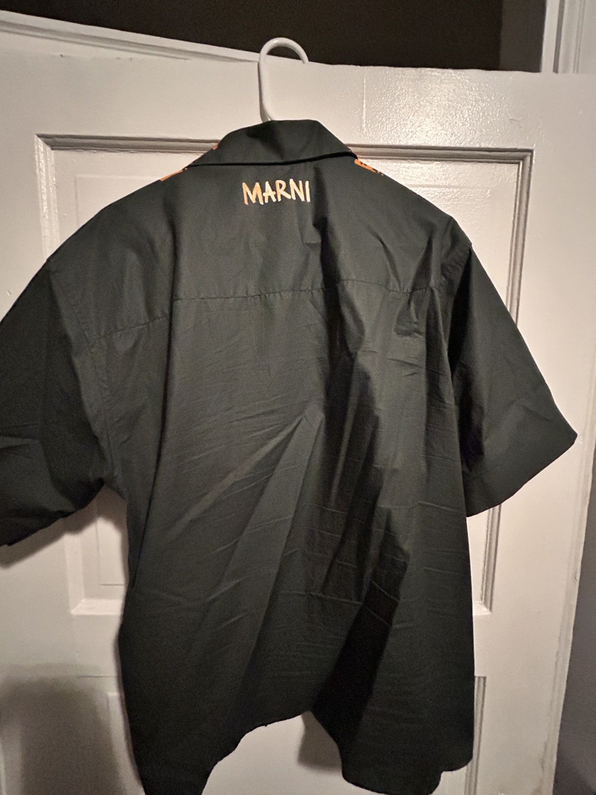 Marni Green Marni short sleeve shirt with orange paint stripe Size US L / EU 52-54 / 3 - 3 Thumbnail