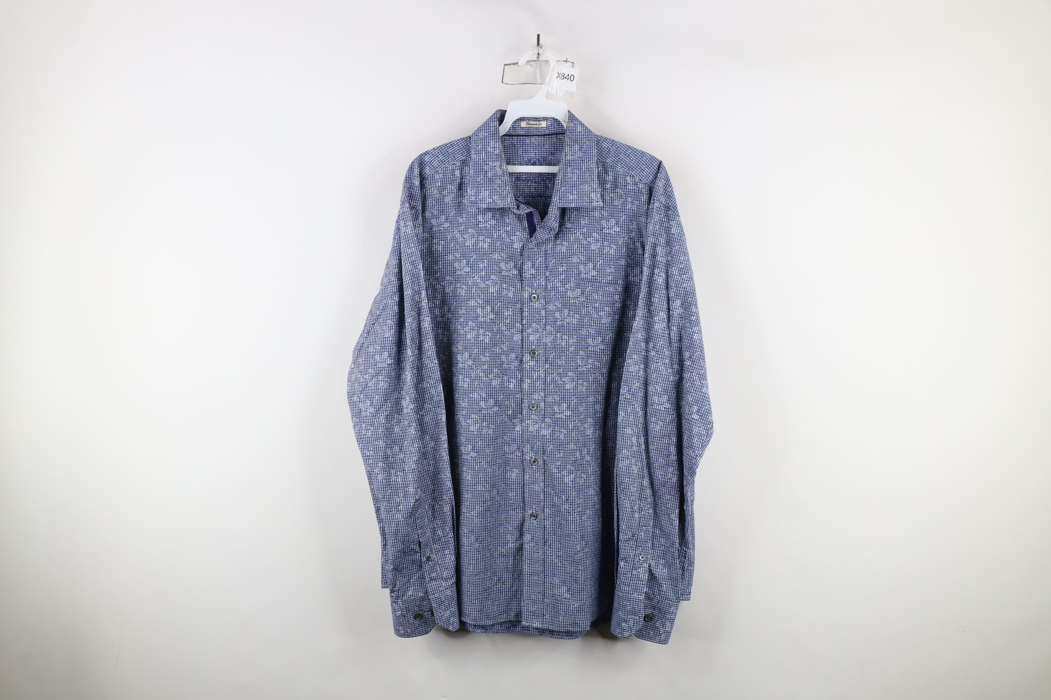 Vintage Bugatchi Uomo Fit Striped Flower Collared Button Shirt Blue Size US XL / EU 56 / 4 - 1 Thumbnail