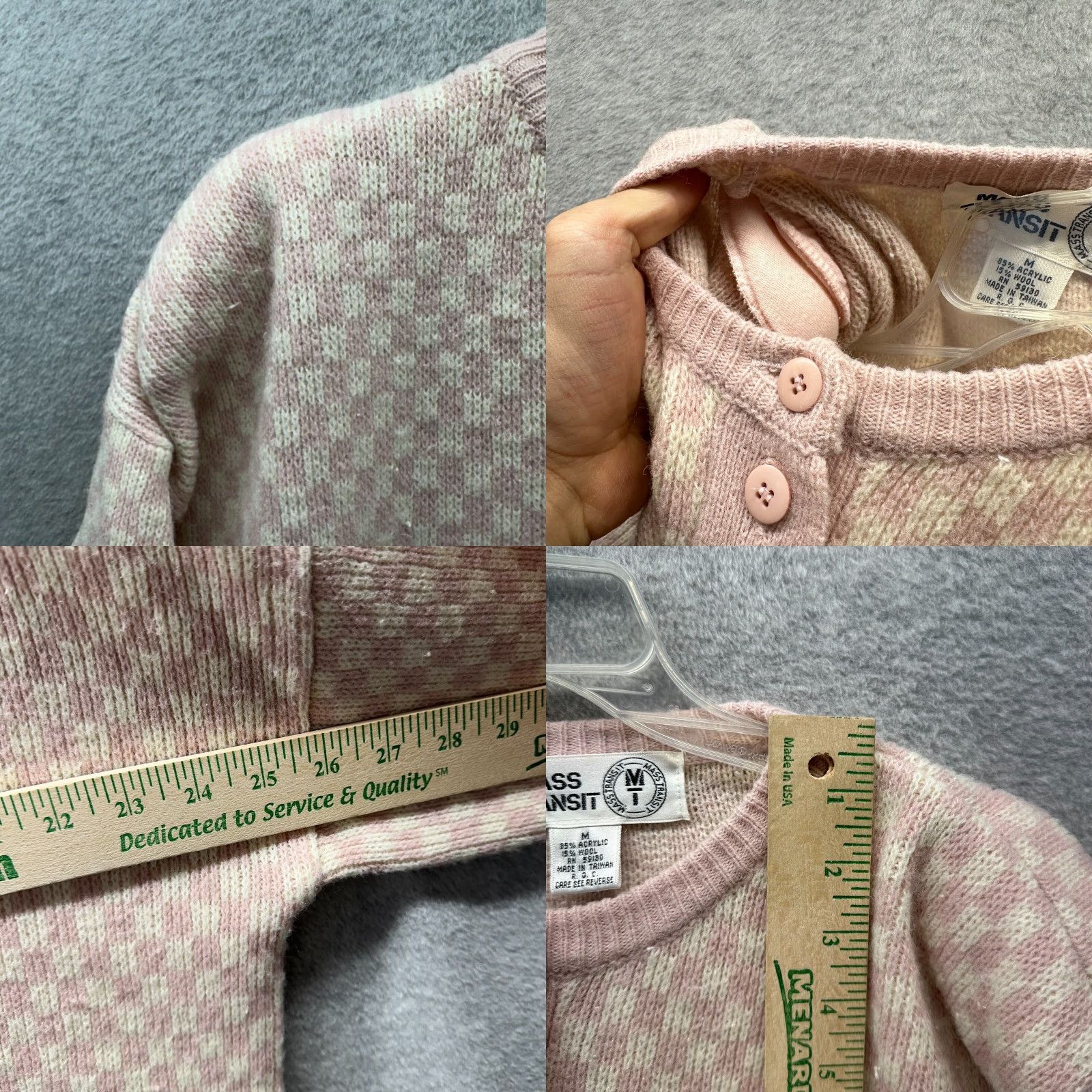 Pinko VINTAGE Mass Transit Cardigan Womens Medium Pink Wool Acrylic Checker Sweater Size M / US 6-8 / IT 42-44 - 8 Thumbnail