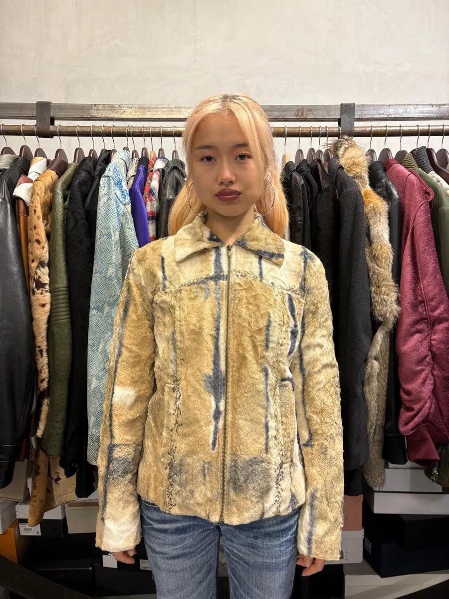 Vintage 2000s Faux Fur Beige & Blue Irregular Jacket Size XS / US 0-2 / IT 36-38 - 2 Thumbnail