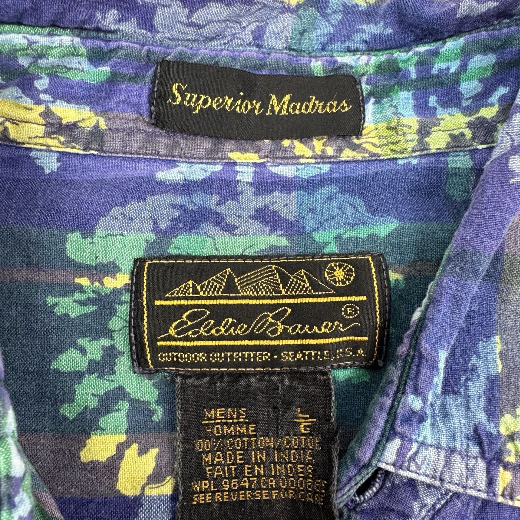 Eddie Bauer VINTAGE Eddie Bauer Button-Up Shirt Adult L Blue 90s Tropical Madras Collared Mens Size US L / EU 52-54 / 3 - 3 Thumbnail