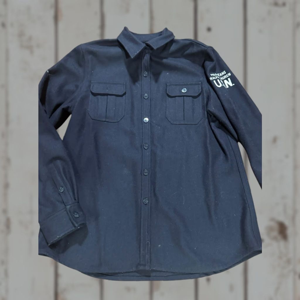 Ralph Lauren VINTAGE Ralph Lauren Polo Jeans Co Shirt XL Blue Wool Blend Overshirt Men’s Button-Up Collared Long Sleeve Pockets USA Size US XL / EU 56 / 4 - 1 Thumbnail