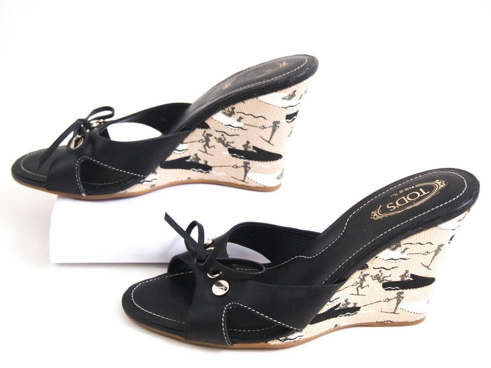 Tod's Tod's Wedge Mules Sandals Black Leather US 7.5 EU 37.5 Size US 7.5 / IT 37.5 - 4 Thumbnail