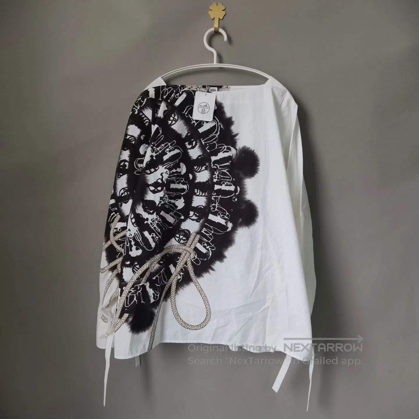 Hermes Hermes Black and White Print Back Waist Tie Top| Size XXS / US 00 / IT 34 - 1 Thumbnail