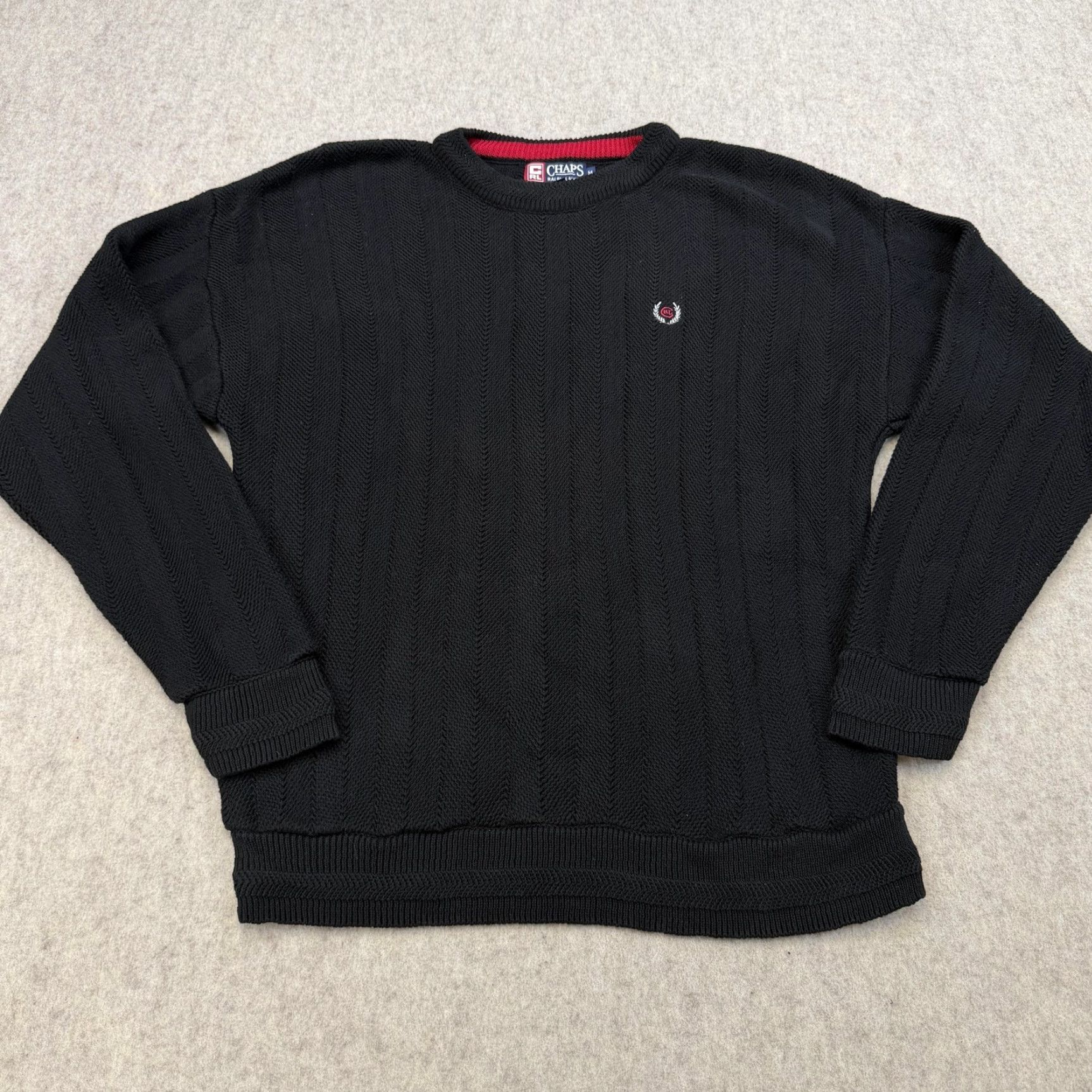 Chaps VINTAGE Chaps USA Made Black Cotton Crewneck Sweater Mens M 90s Embroidered Logo Solid Knit Size US M / EU 48-50 / 2 - 3 Thumbnail