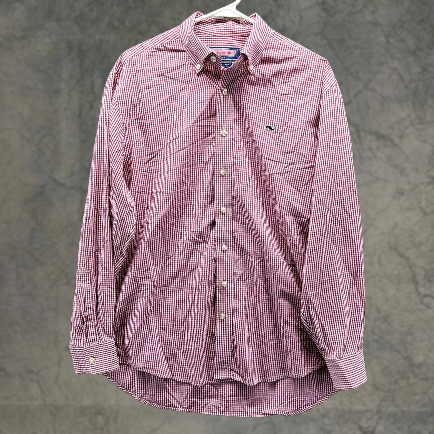 Vineyard Vines Vineyard Vines Shirt Mens Medium Red Button Up Whale Preppy Dress Gingham Check Vintage Size 40R - 1 Thumbnail