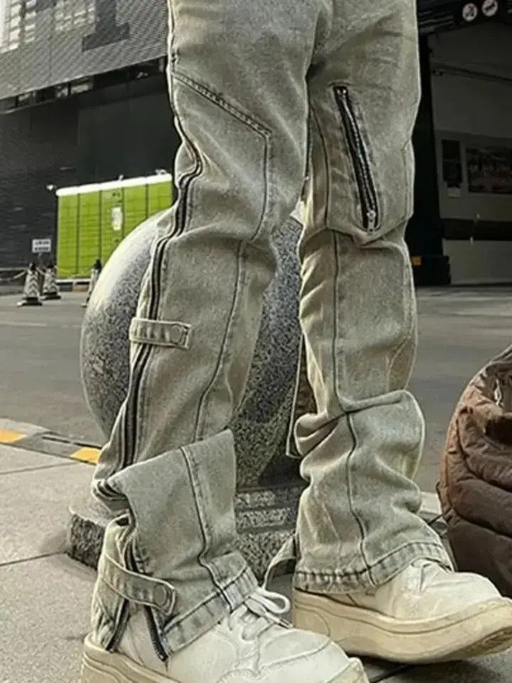 Japanese Brand Straight Jeans Men Side Zipper Patchwork Slim Size US 32 / EU 48 - 5 Thumbnail