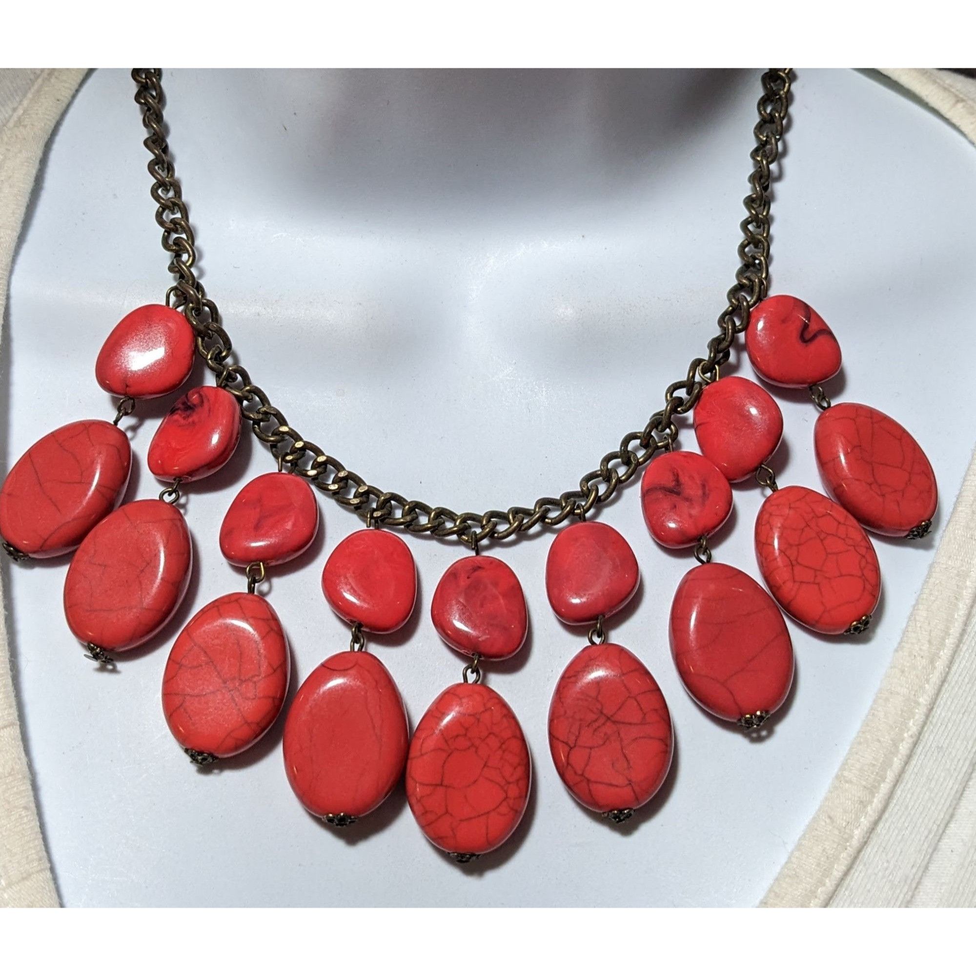 Other Red Howlite Beaded Fringe Statement Necklace Size ONE SIZE - 5 Thumbnail