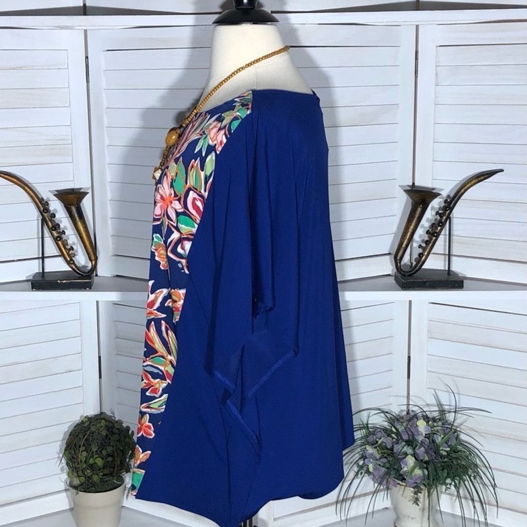 Bob Mackie Bob Mackie Tunic Kaftan Blouse Floral Blue/Multicolor 2X Size XXL / US 16-18 / IT 52-54 - 4 Thumbnail