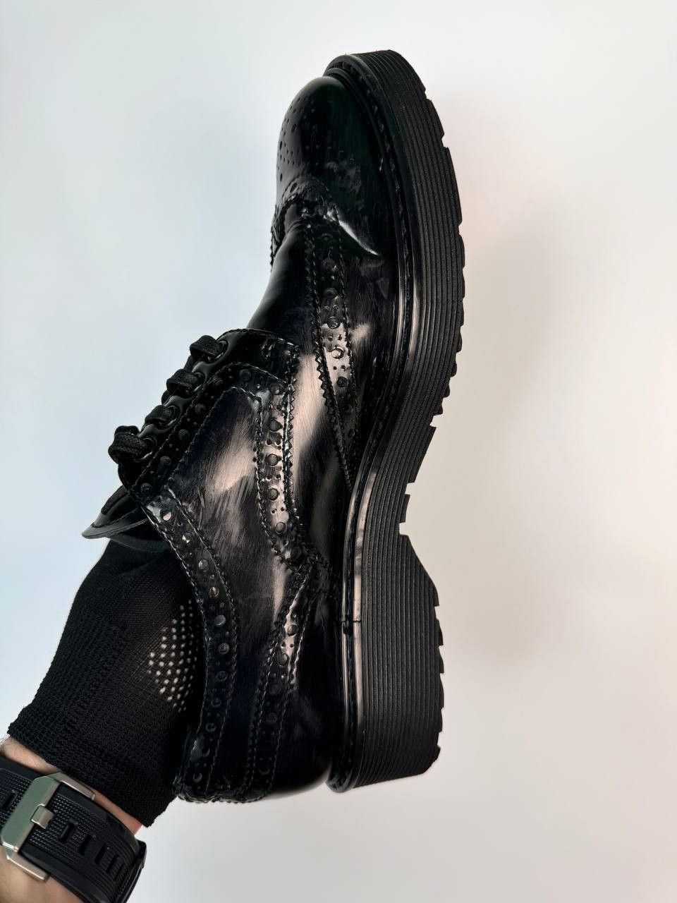 Prada × Vintage PRADA 3E5739 Dress Shoe Sport Wingtip Black Enamel Used Size US 9 / IT 39 - 7 Thumbnail