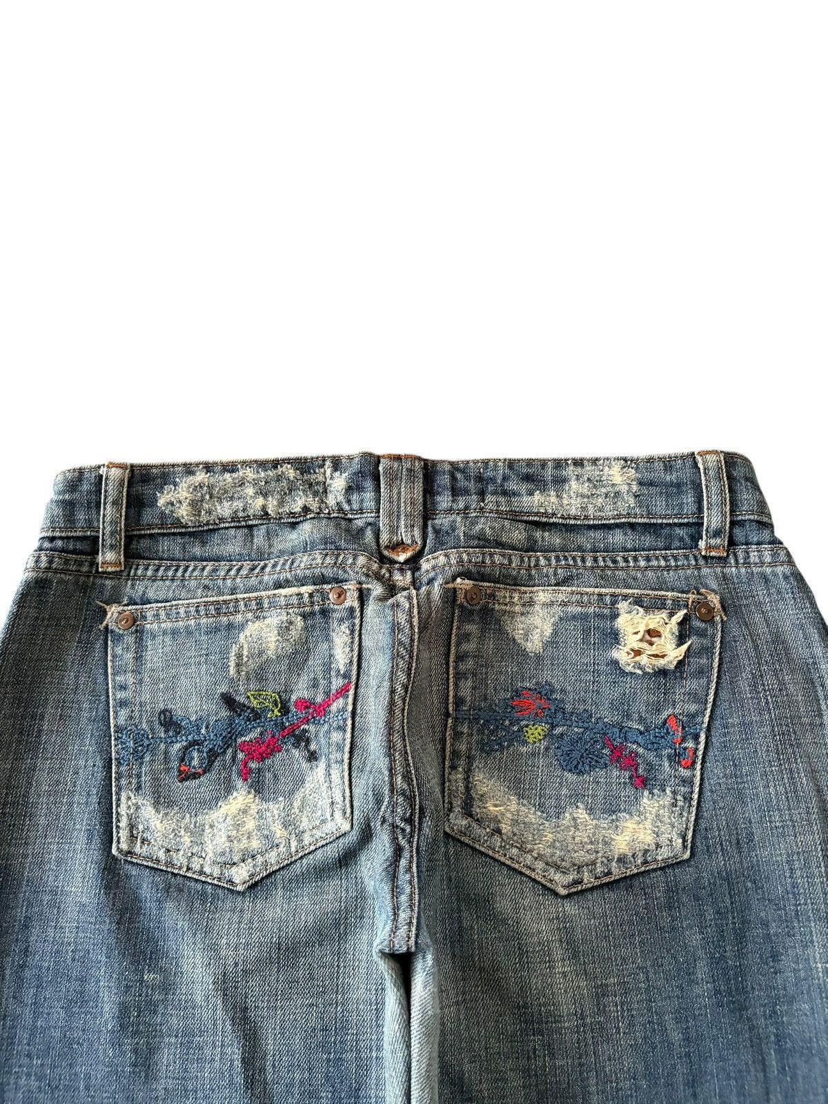 Hysteric Glamour Vintage Joes Embroidery Mud Wash Distress Flare Jeans Size 31" - 3 Thumbnail