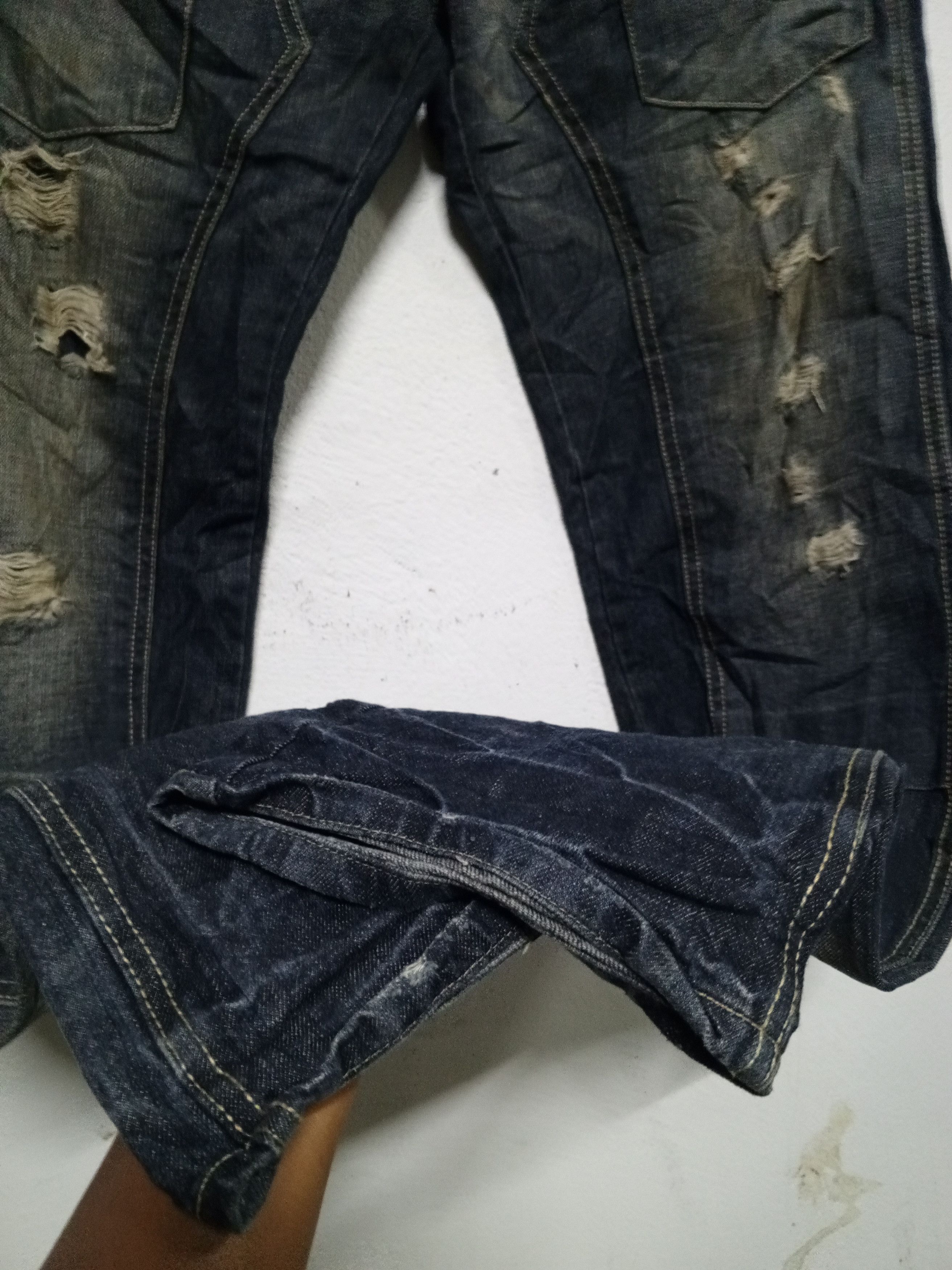 Japanese Brand 🔥Japan Free Gate Distressed Denim Double Knee Bush Pant🔥 Size US 26 / EU 42 - 10 Thumbnail