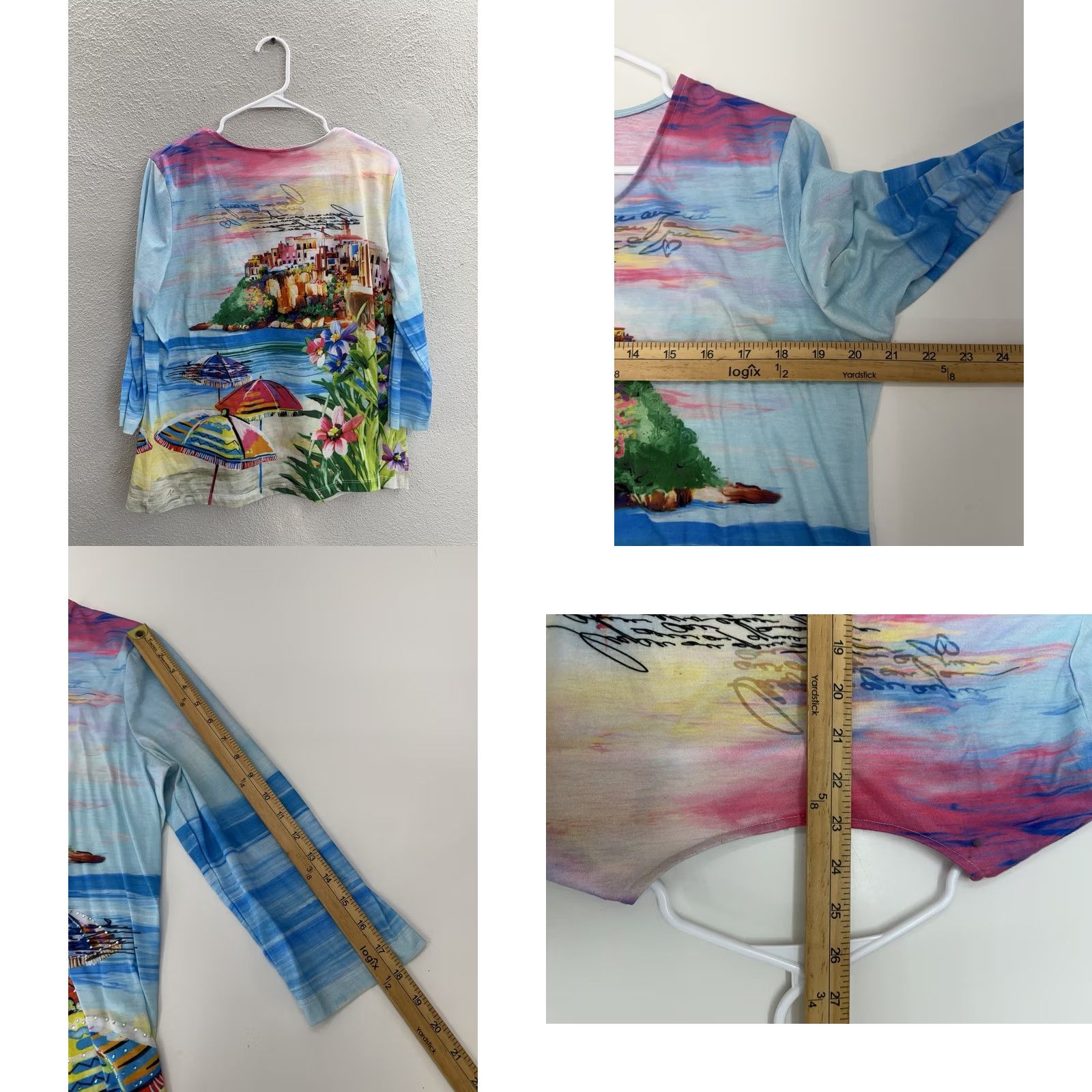 Vintage Chicos Womens Blouse Beach Theme Blue 3/4 Sleeve Thin Size M / US 6-8 / IT 42-44 - 8 Thumbnail