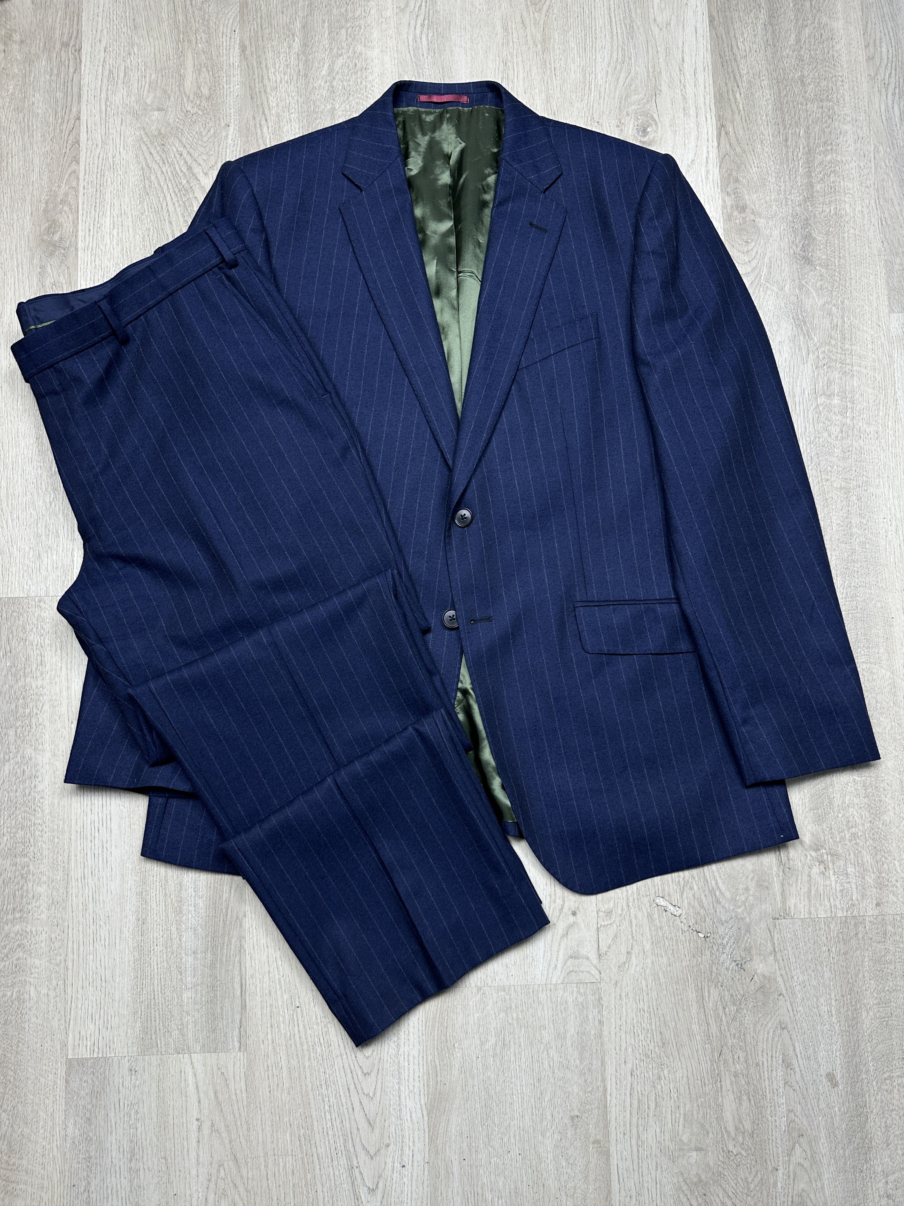 Charles Tyrwhitt Charles Tyrwhitt Mens Striped Wool Suit Blazer 44L Pants 40R Size 44L - 1 Thumbnail
