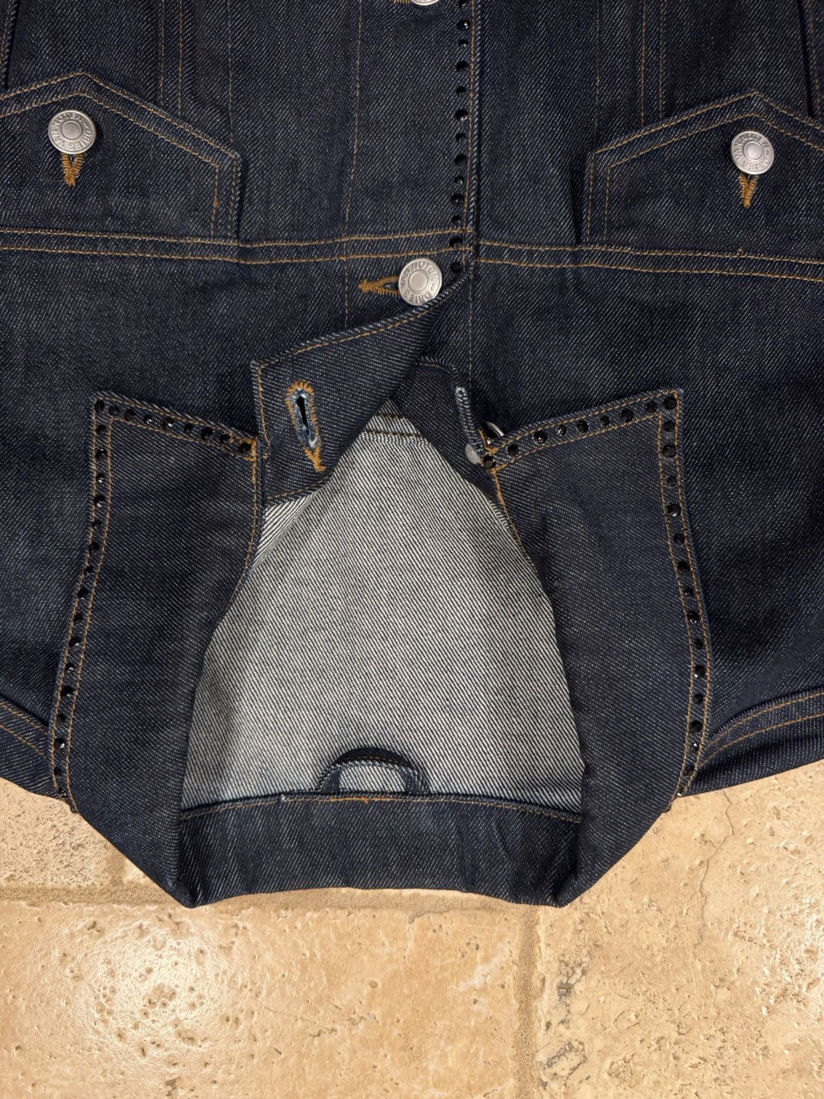 Dries Van Noten Dries Van Noten Rhinestoned Studd Navy Denim Trucker Jacket Size US L / EU 52-54 / 3 - 15 Thumbnail